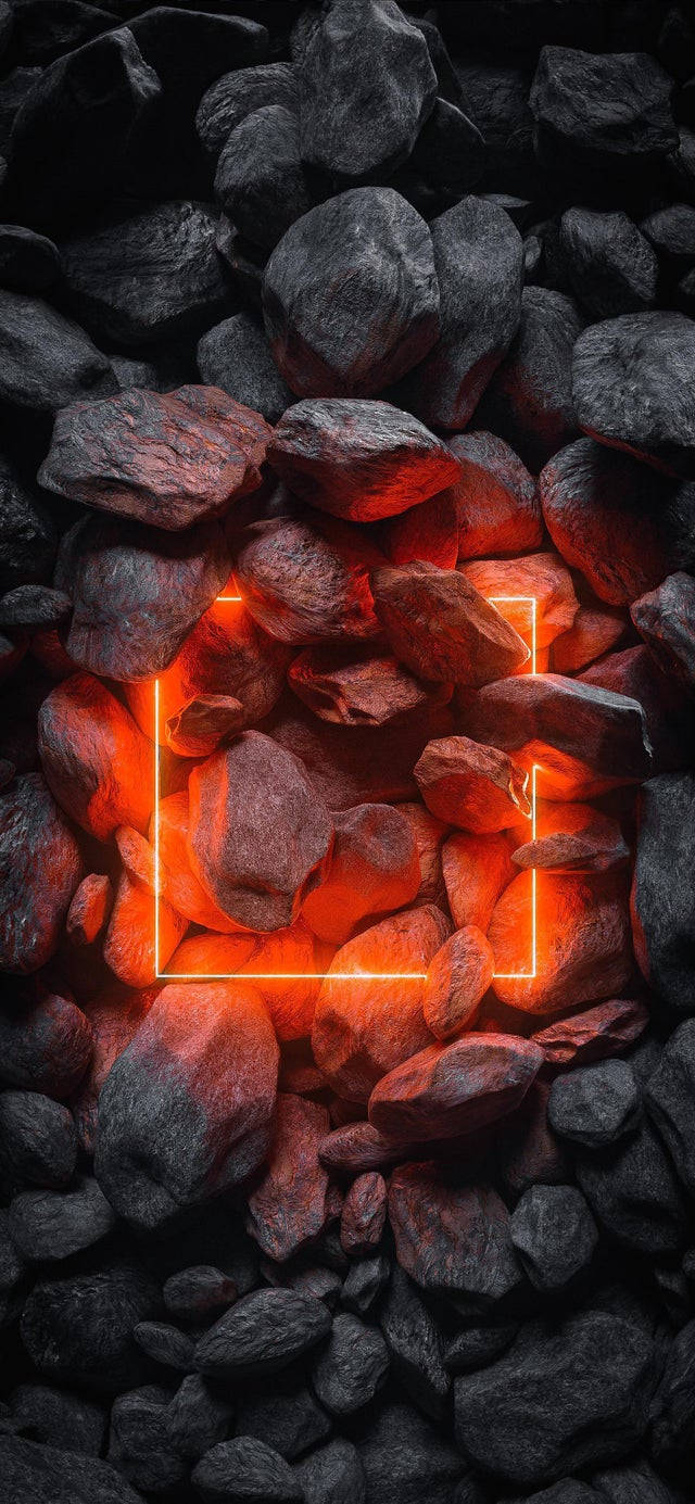 iPhone 13 Pro, dark red stones, glowing orange neon rectangle, HD Phone Wallpaper