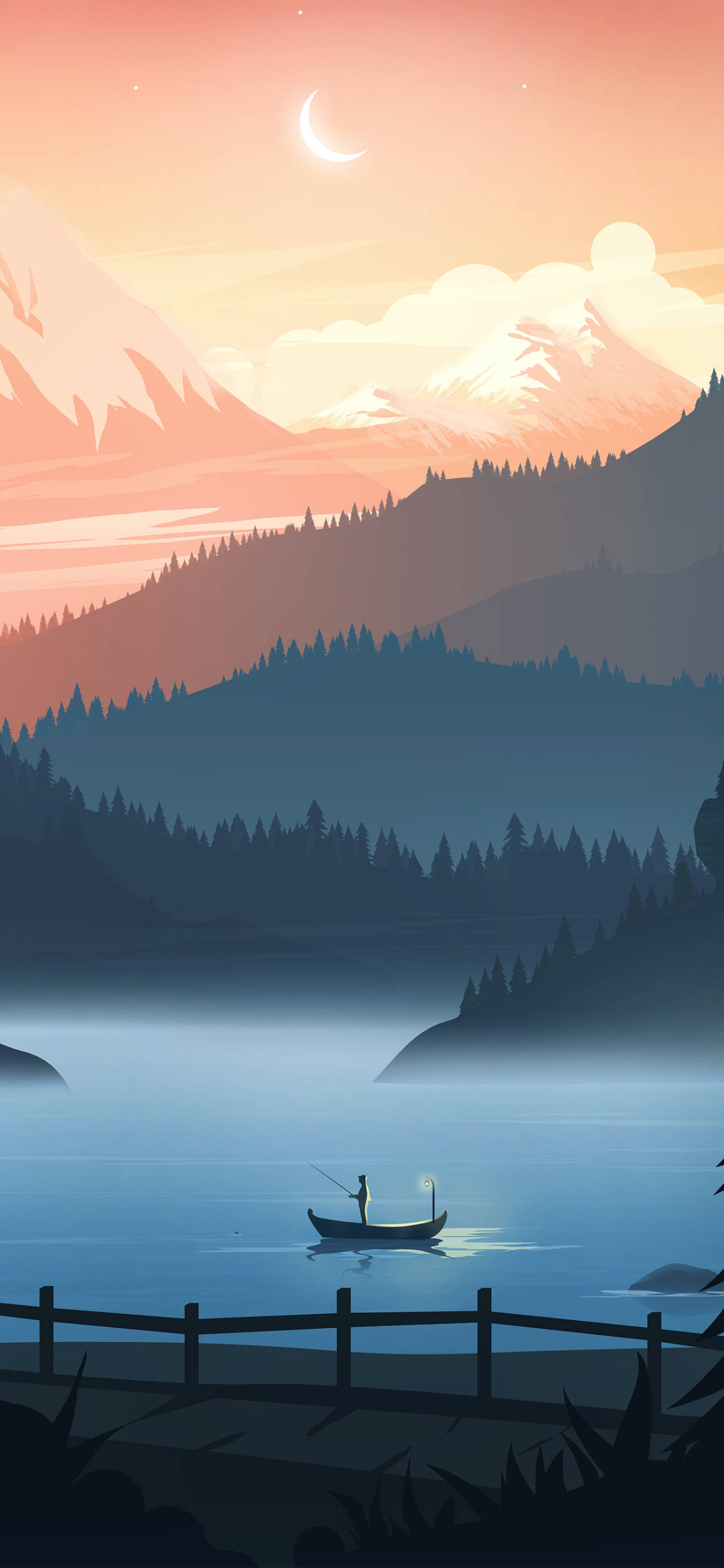 iPhone 13 Pro, lake, dawn, 2K Phone Wallpaper