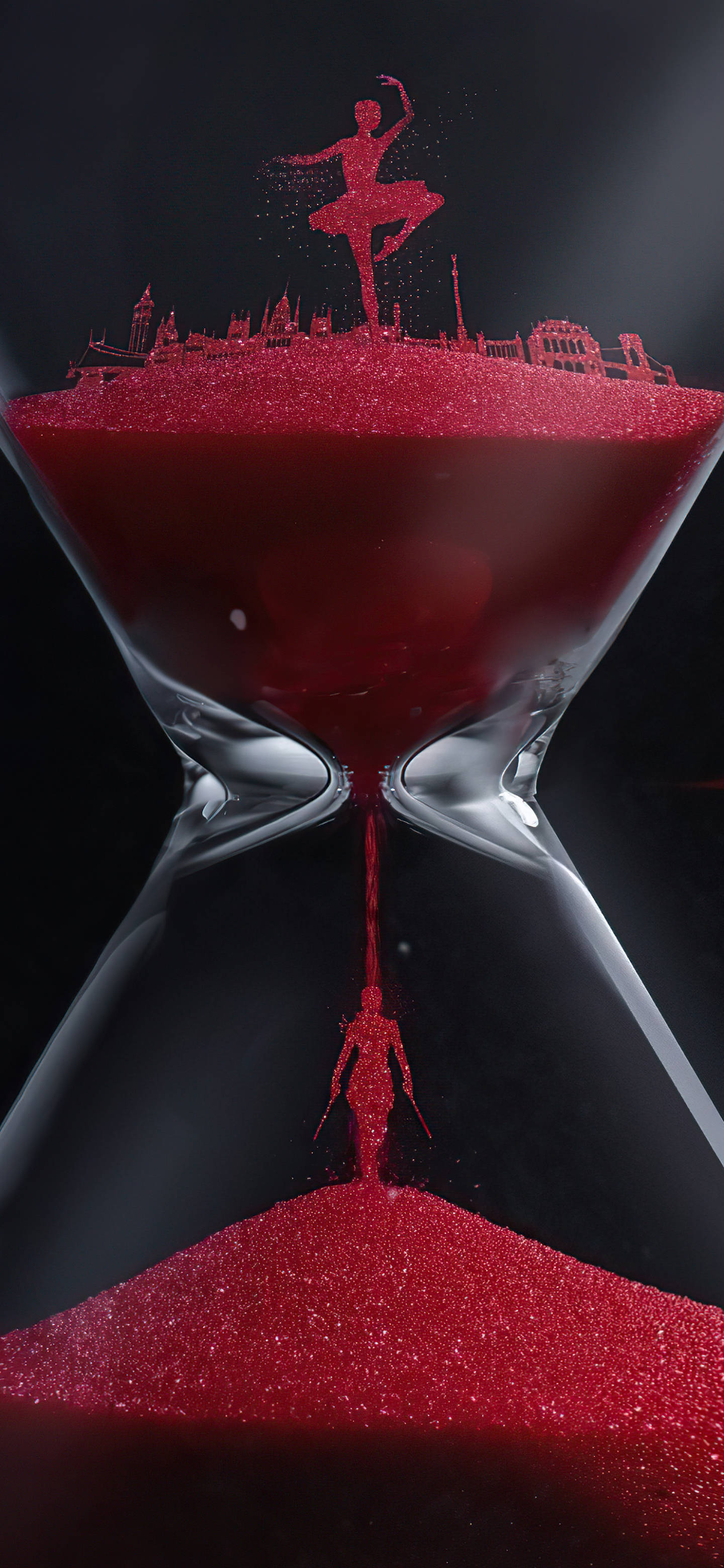 iPhone 13 Pro, red hourglass, red glitter sand, 2K Phone Wallpaper