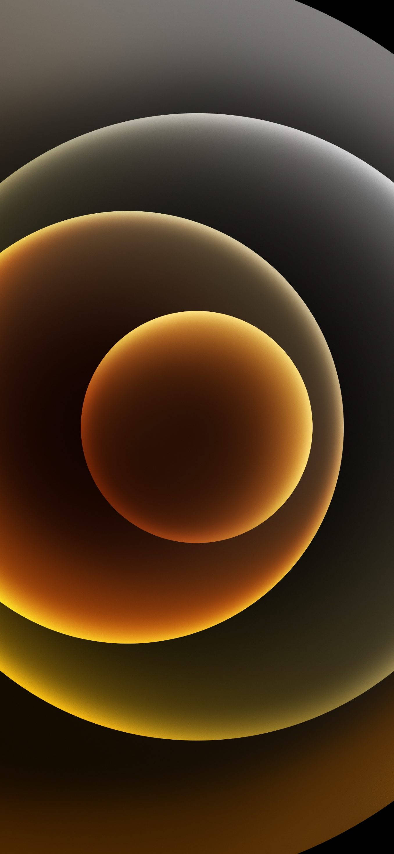 iPhone 13, yellow, abstract circles, 2K Phone Wallpaper