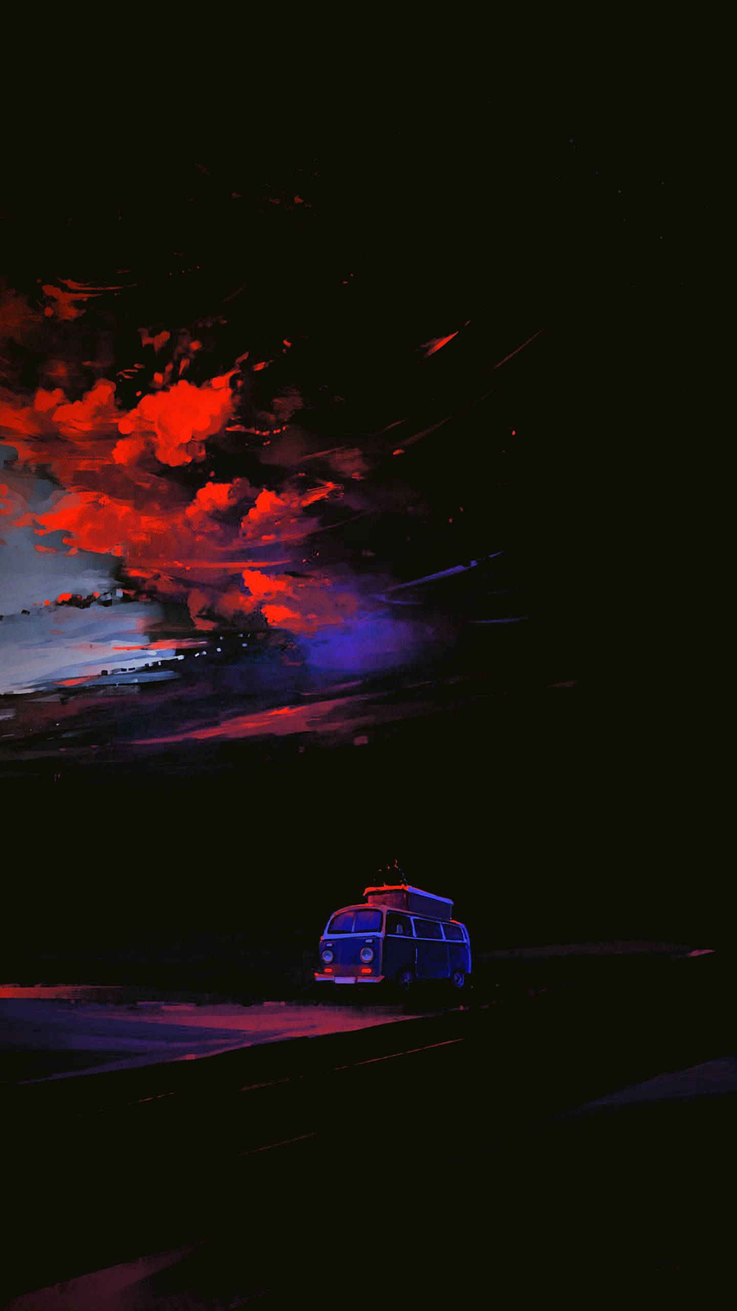 iPhone 13, van, blue, 2K Phone Wallpaper
