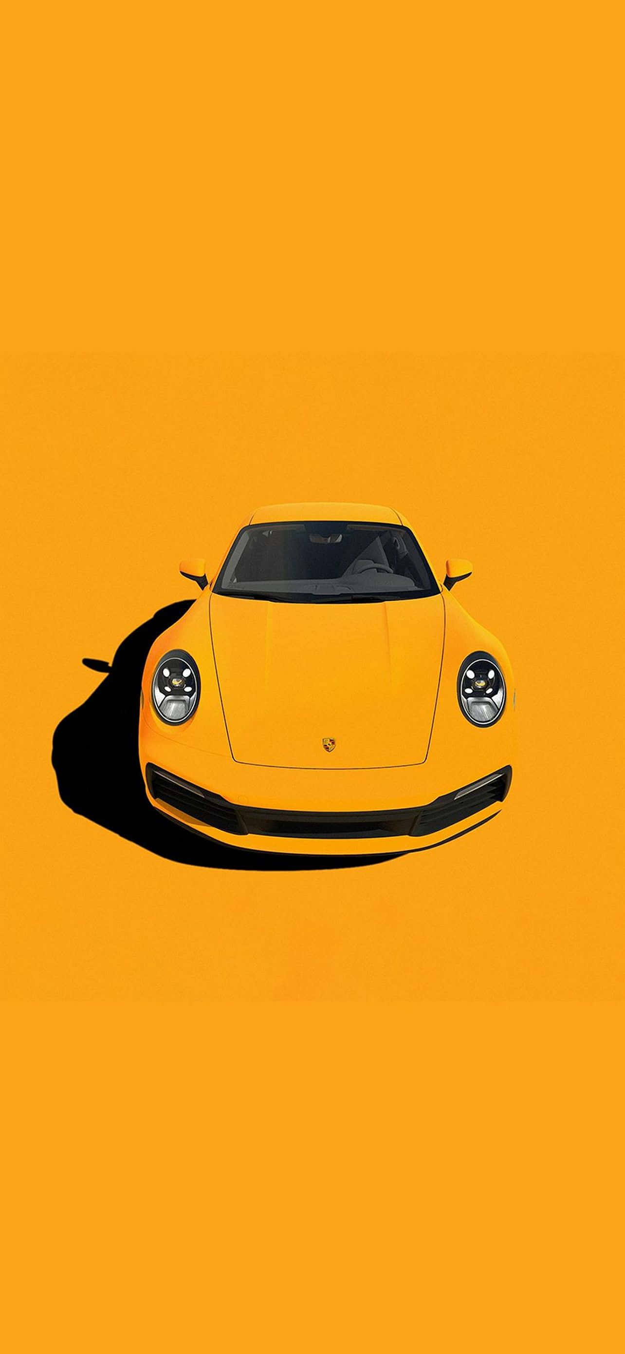 iPhone 14 Plus, bright yellow, Porsche sports car, 2K Phone Wallpaper