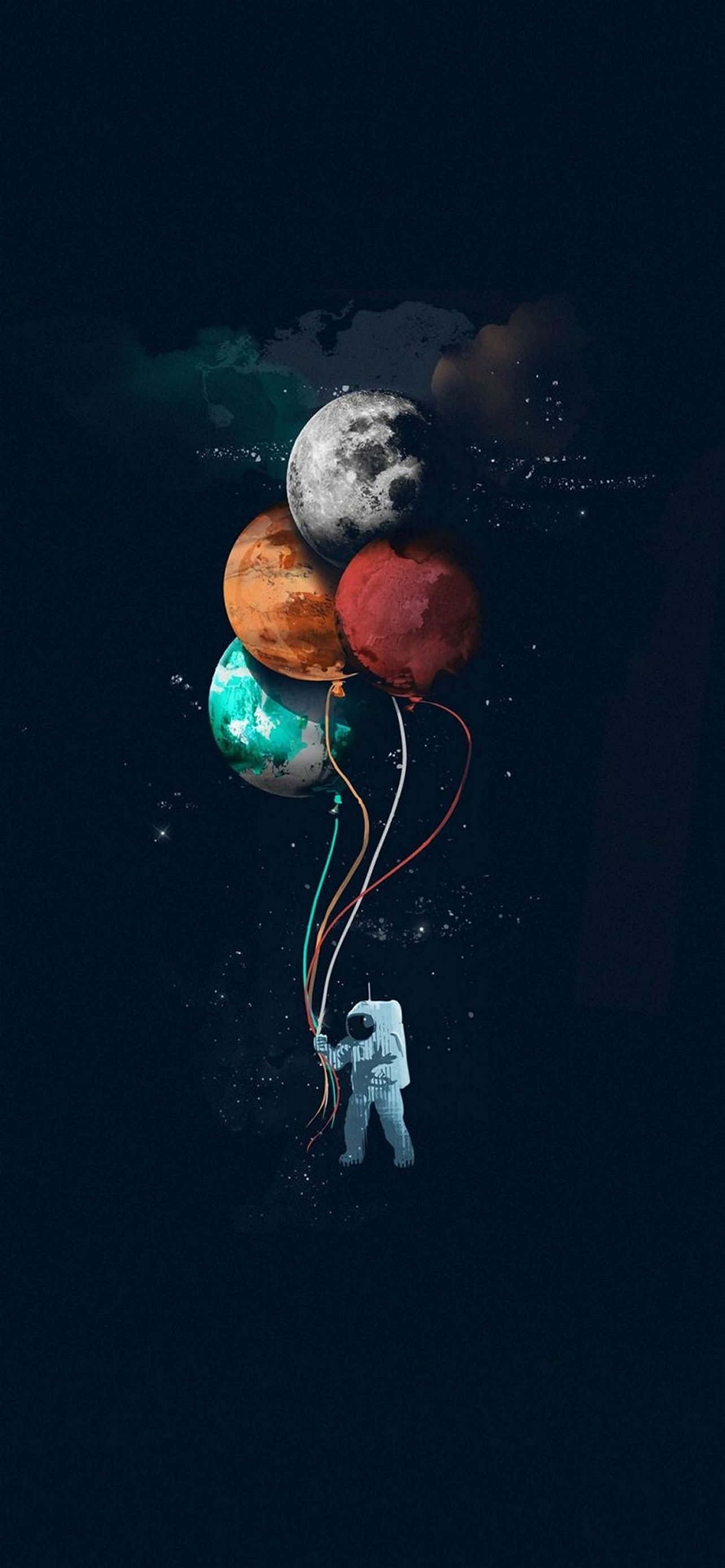 iPhone 14 Plus, astronaut, colorful balloons, 2K Phone Wallpaper
