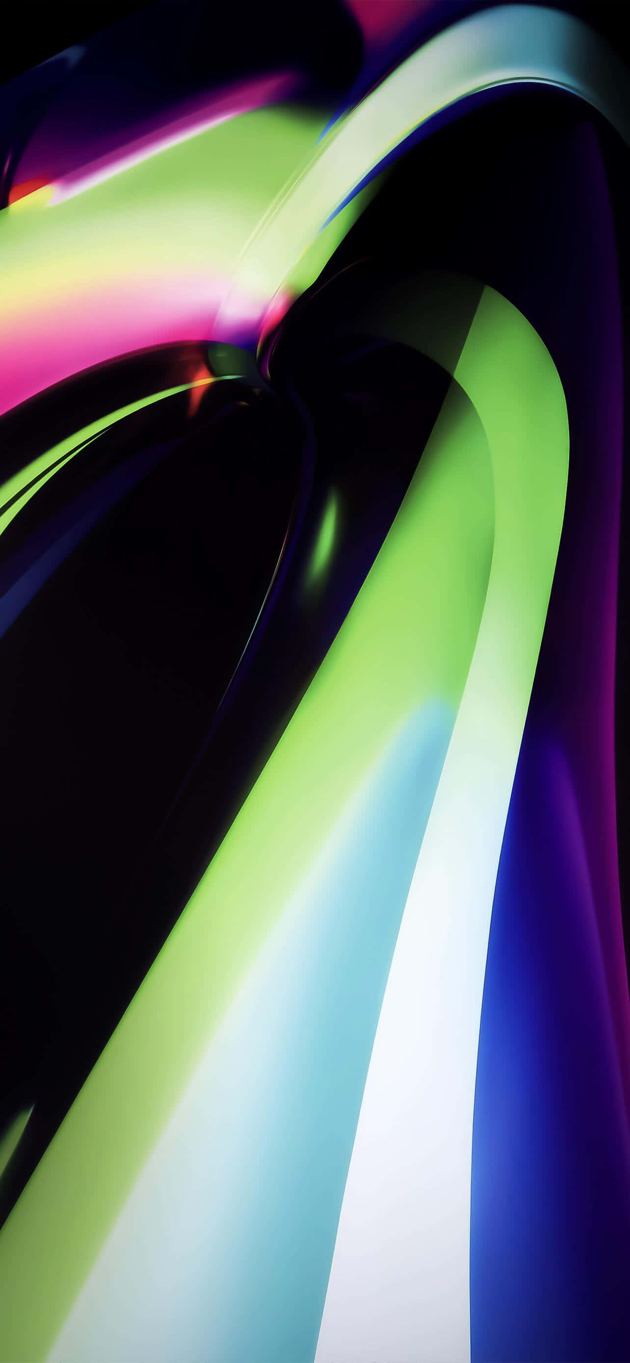 iPhone 14 Plus, neon ribbons, green, 2K Phone Wallpaper
