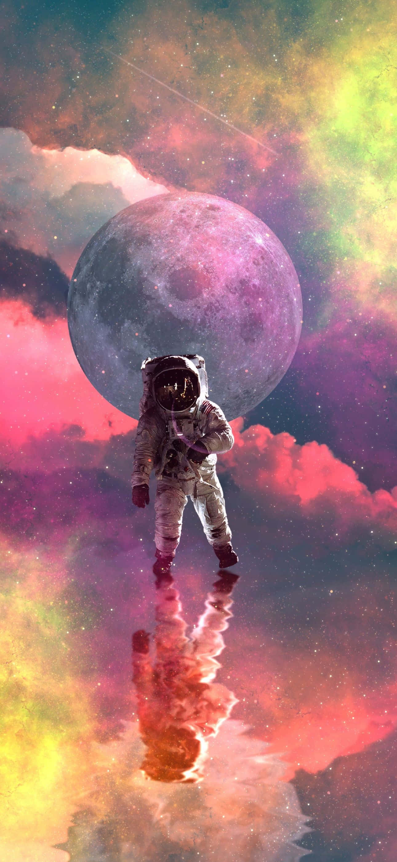 iPhone 14 Pro Max, astronaut, purple moon, 2K Phone Wallpaper