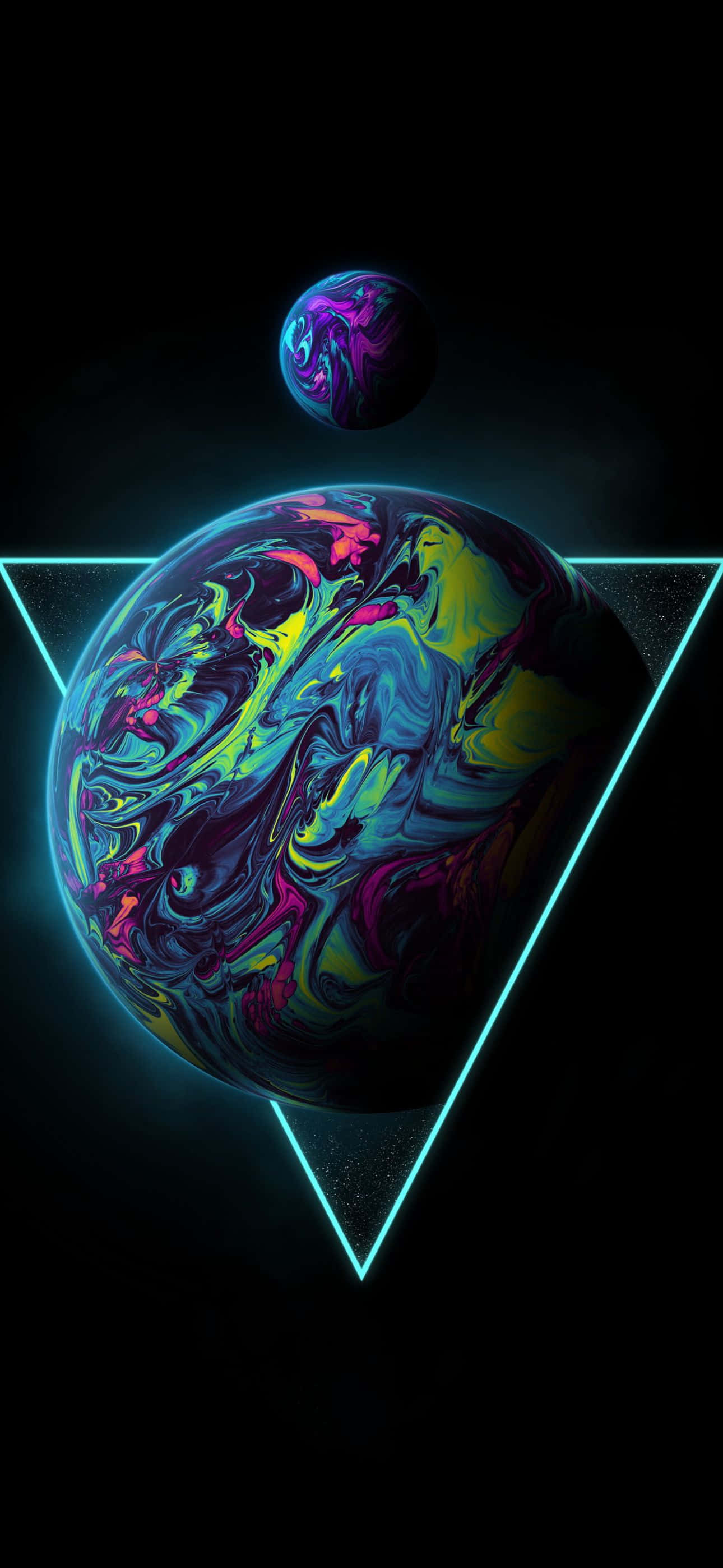 iPhone 14 Pro Max, neon blue, triangle frame, 2K Phone Wallpaper
