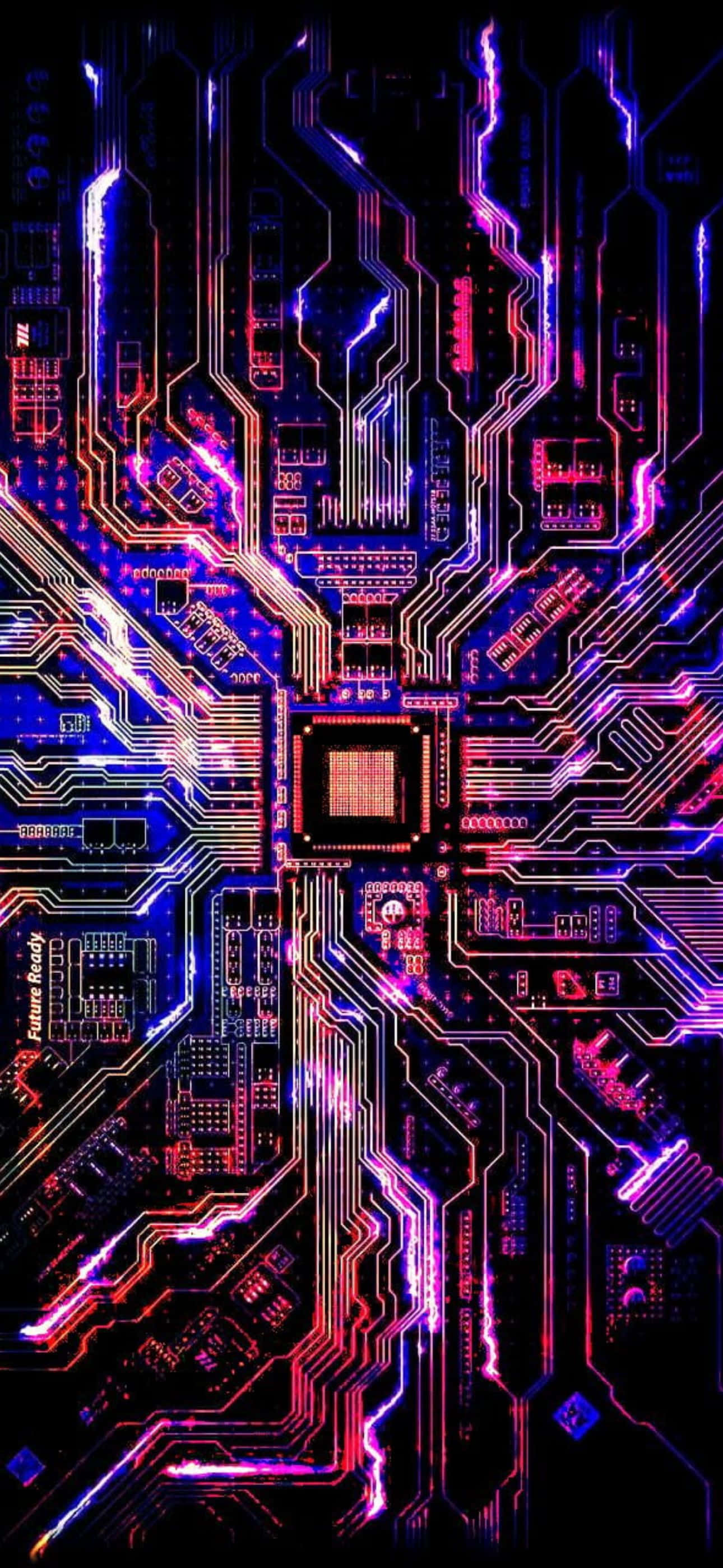 iPhone 14 Pro Max, neon circuit board, electric blue, 2K Phone Wallpaper