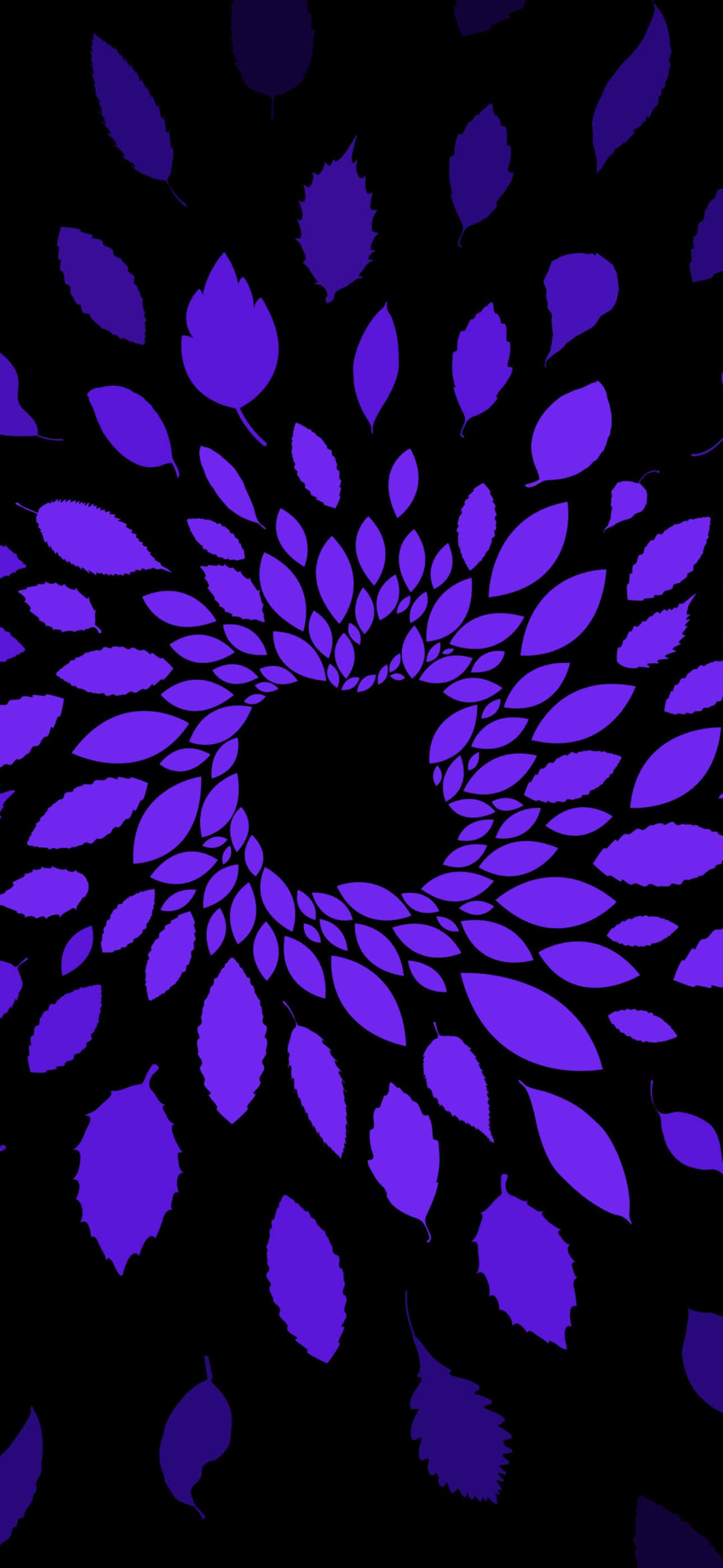 iPhone 15 Pro Max, vibrant purple, leaf silhouettes, 2K Phone Wallpaper