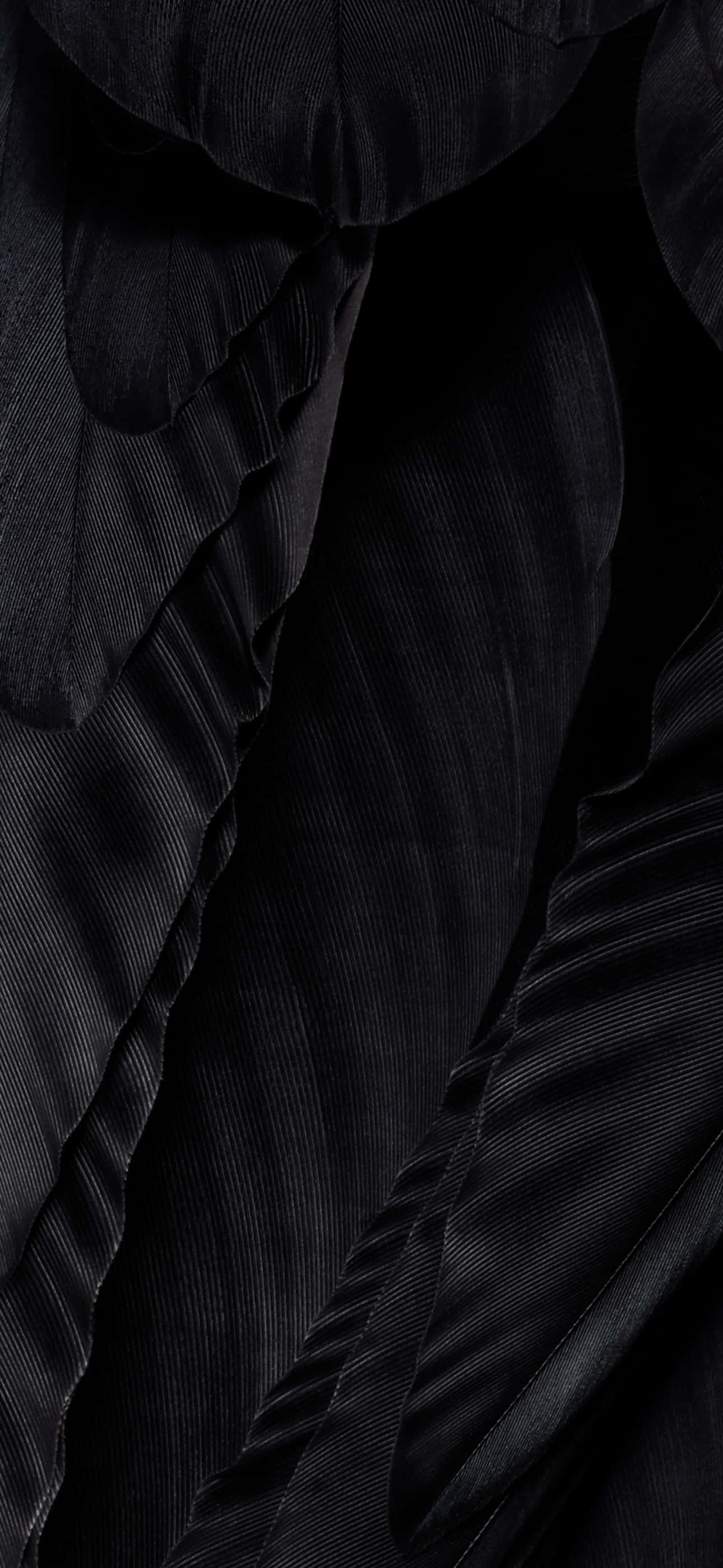iPhone 15 Pro Max, black velvet fabric, deep ruching, 2K Phone Wallpaper