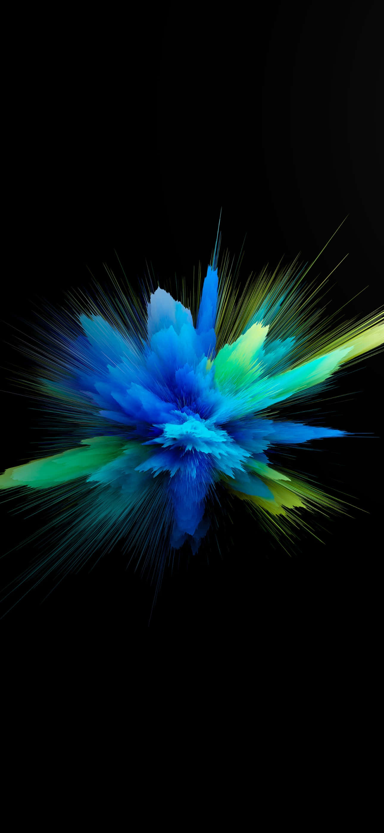 iPhone 15 Pro Max, vibrant blue, green paint explosion, 2K Phone Wallpaper