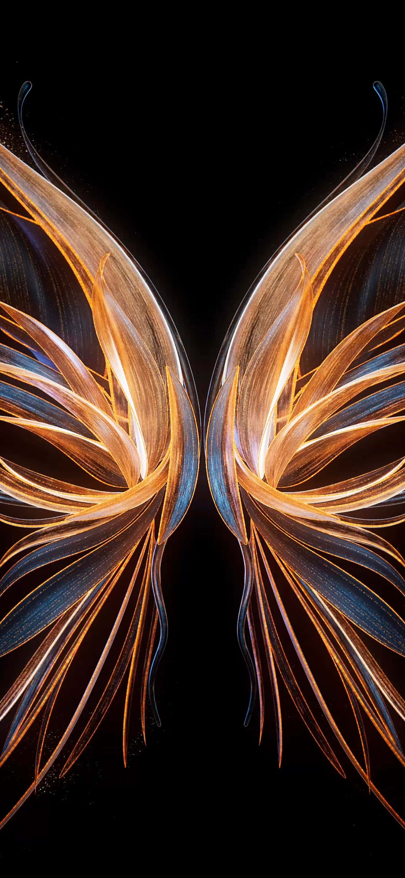 iPhone 15 Pro Max, glowing amber, blue light streaks, 2K Phone Wallpaper