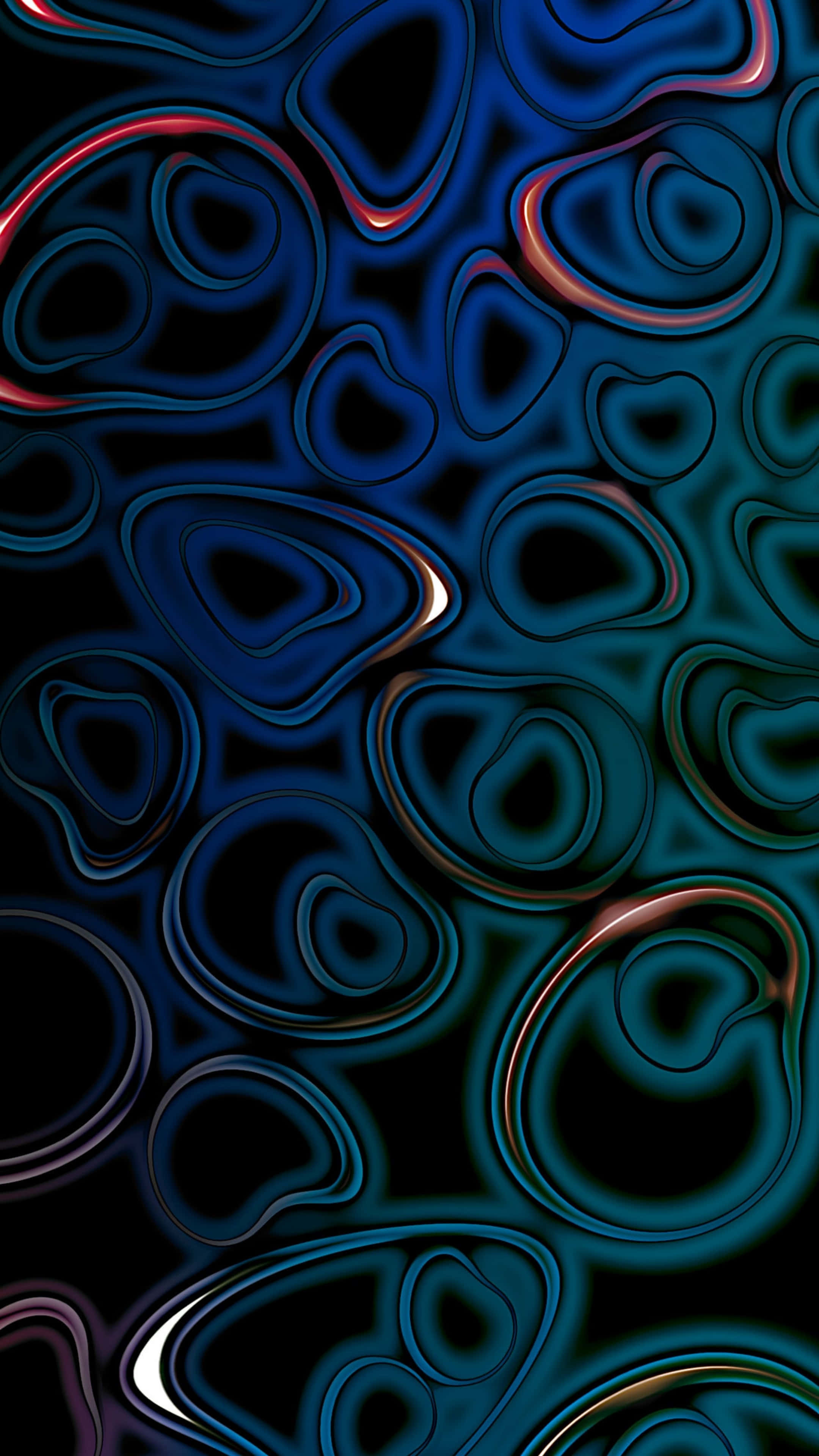 iPhone 16 Pro Max, glossy blue, red liquid-like swirls, 4K Phone Wallpaper