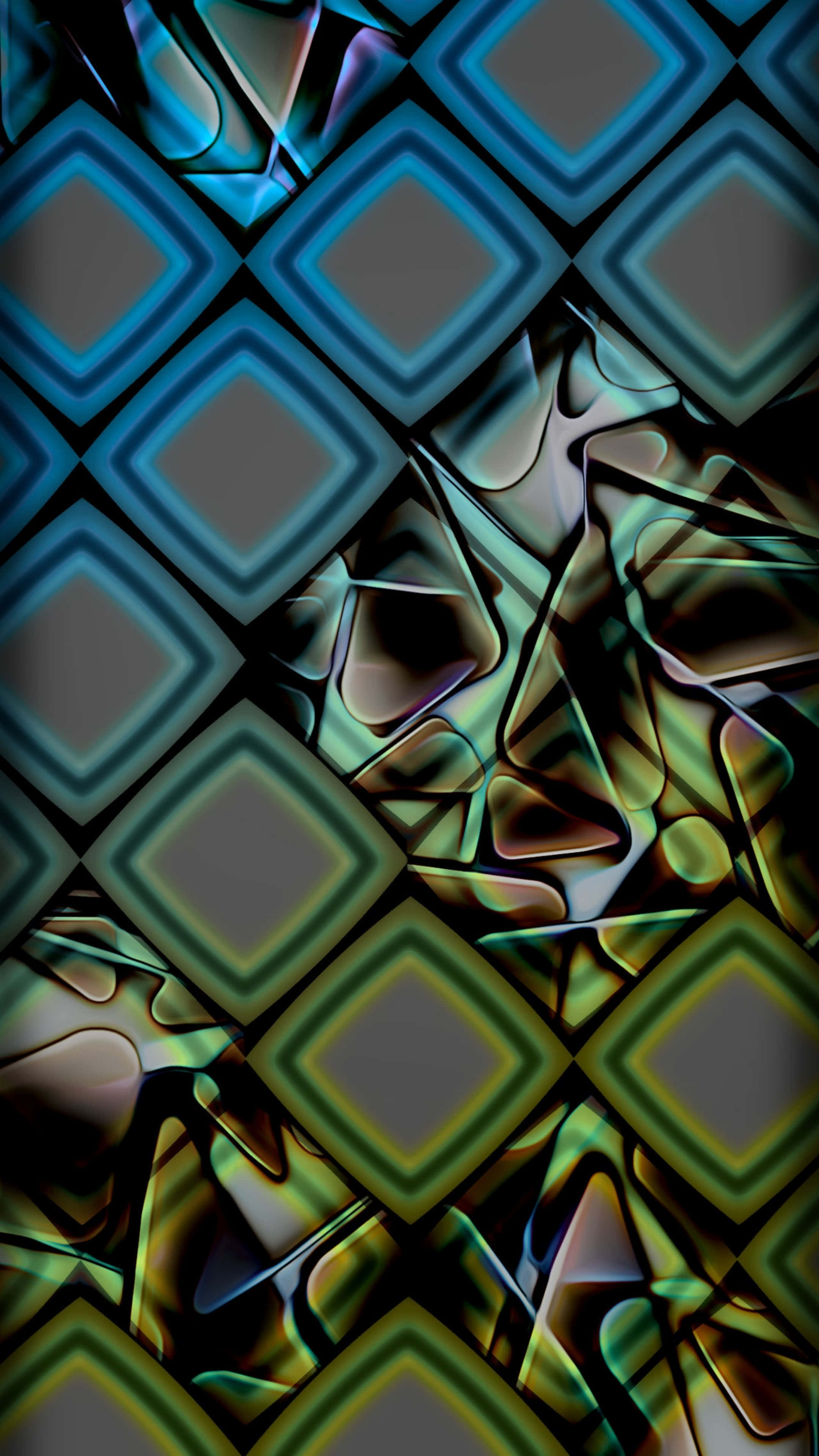 iPhone 16 Pro Max, glowing blue, green diamond patterns, 4K Phone Wallpaper