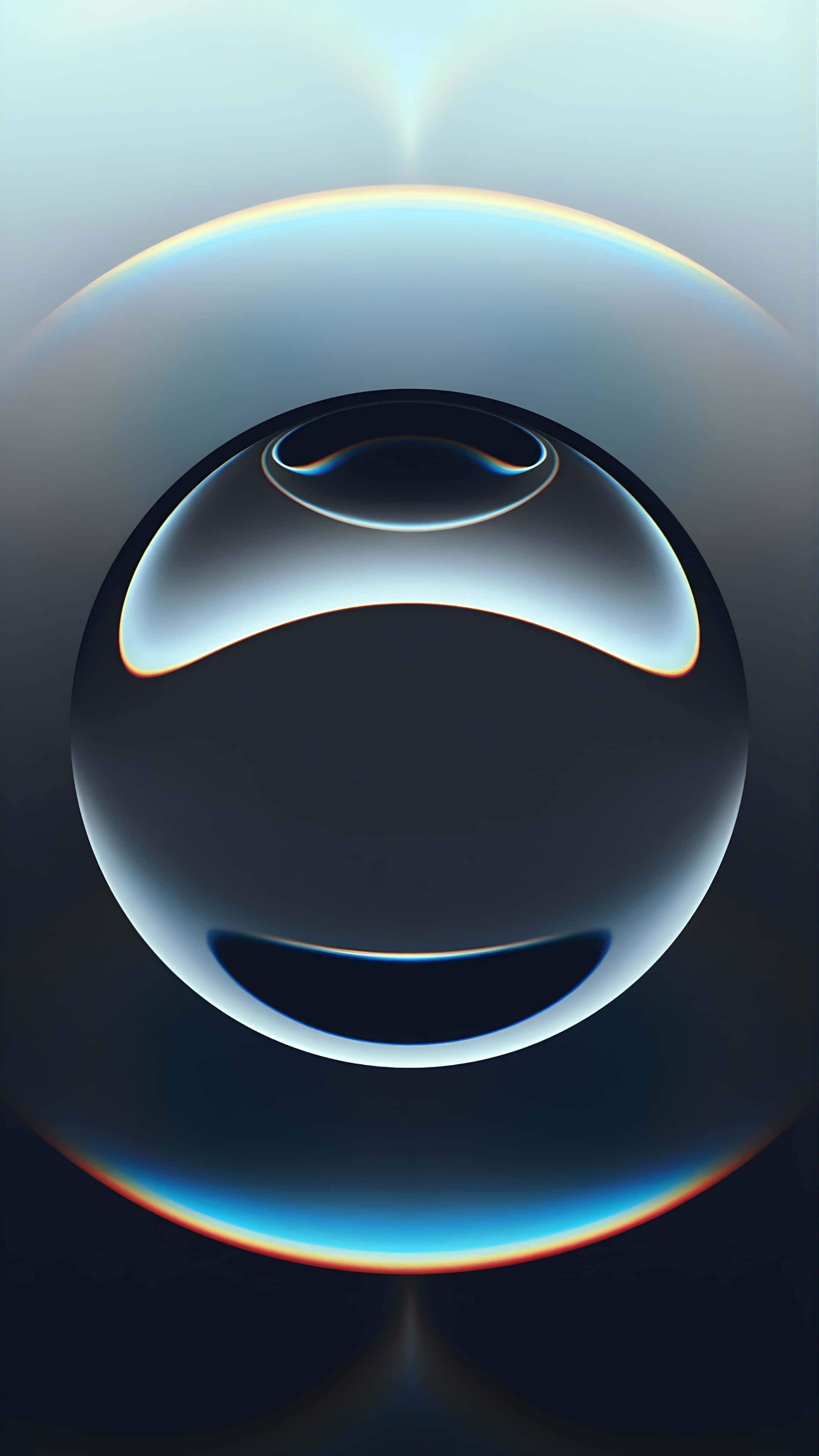 iPhone 16 Pro, glossy black, curved smiley face reflection, 4K Phone Wallpaper
