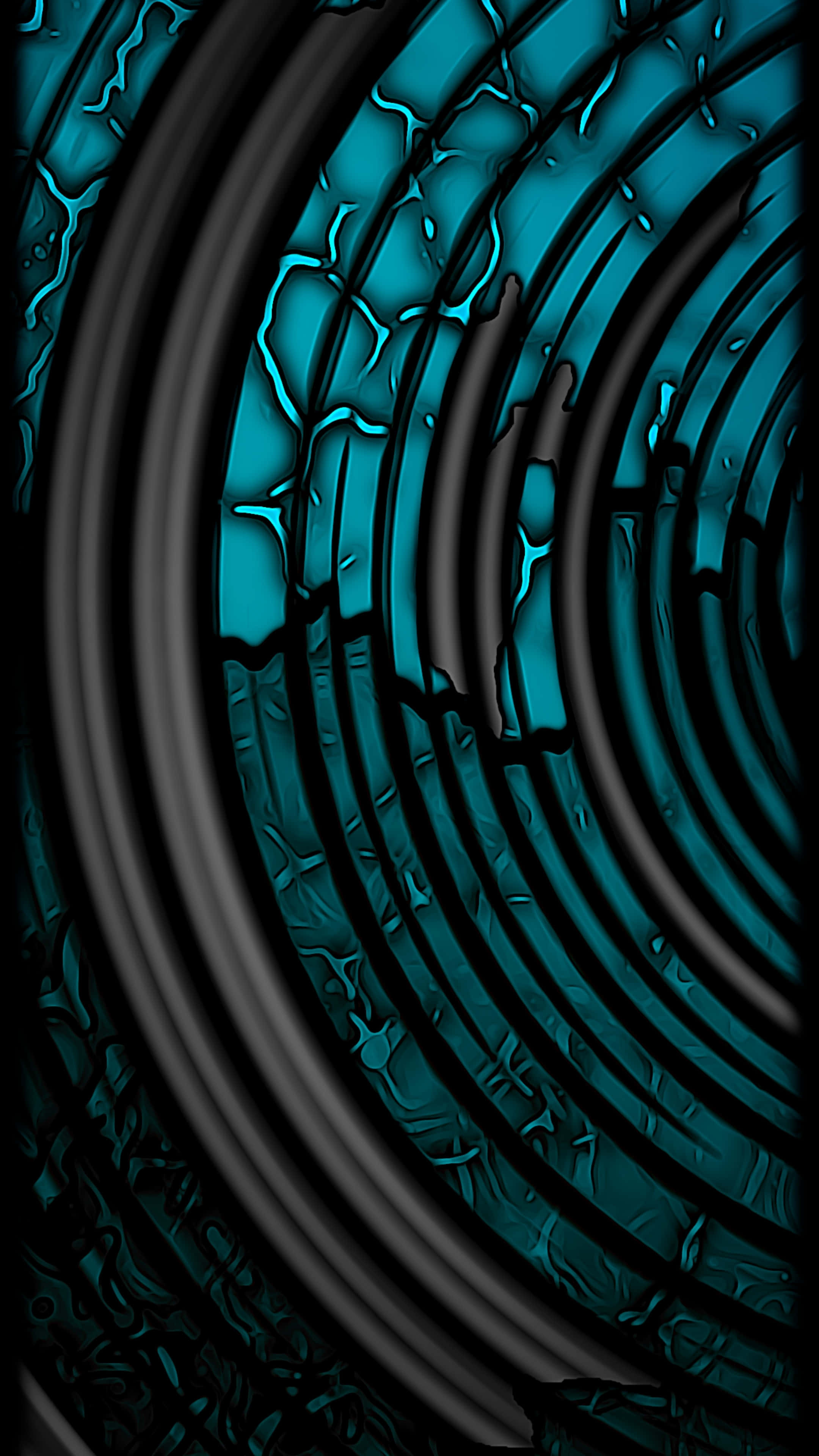 iPhone 16 Pro, black rings, textured teal background, 4K Phone Wallpaper