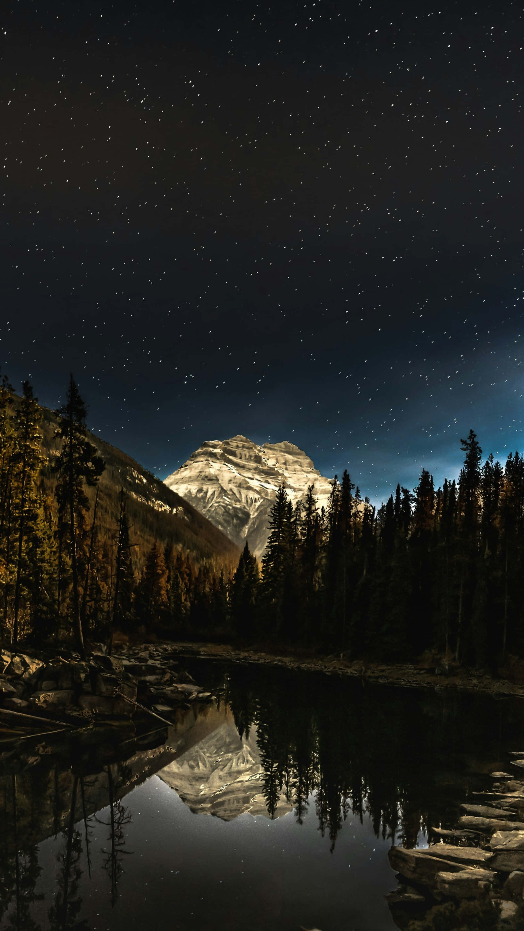 iPhone 16 Pro, starry night sky, snowcapped mountain peaks, 4K Phone Wallpaper