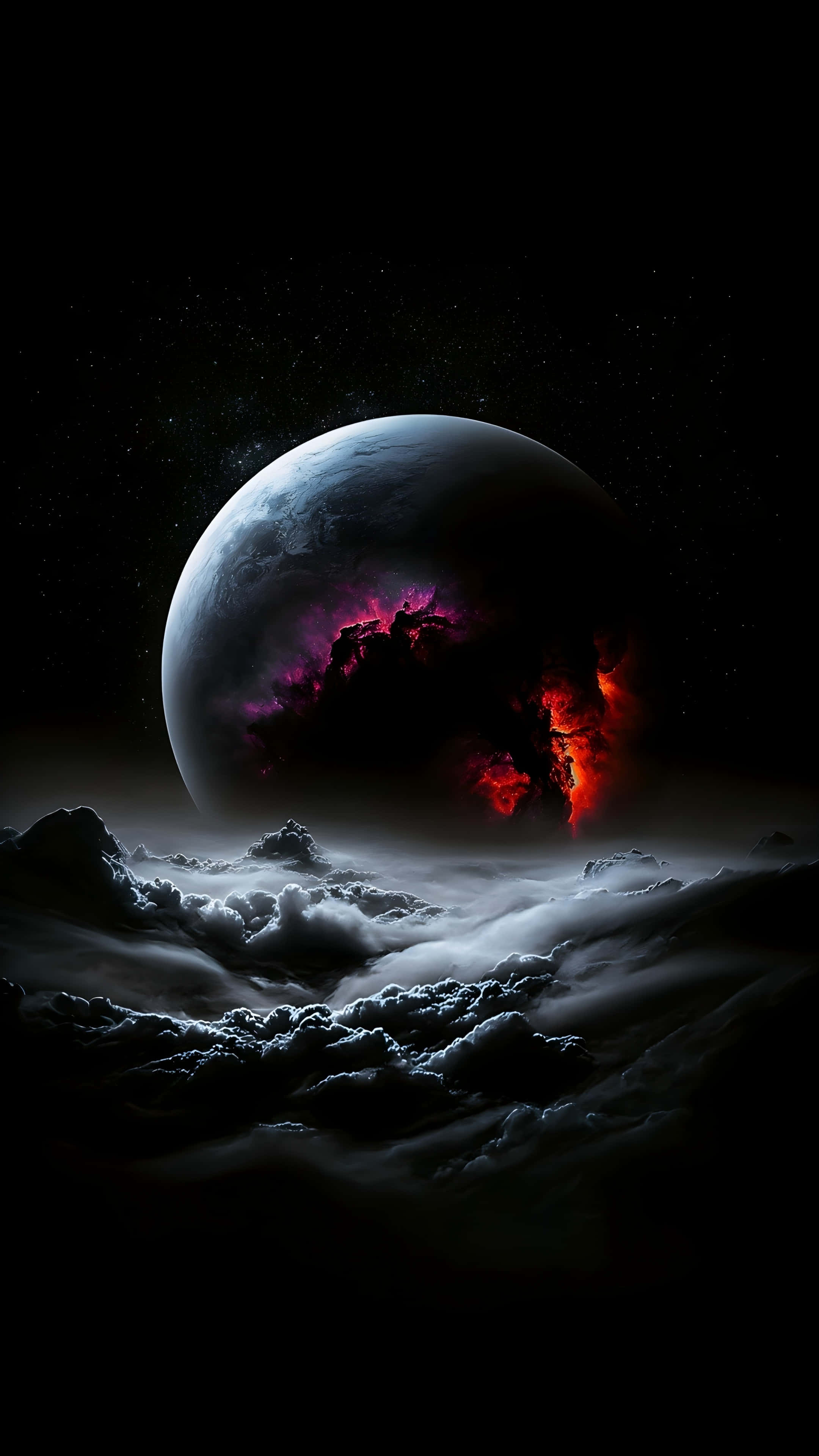 iPhone 16 Pro, cosmic, glowing red and purple fissures, 4K Phone Wallpaper