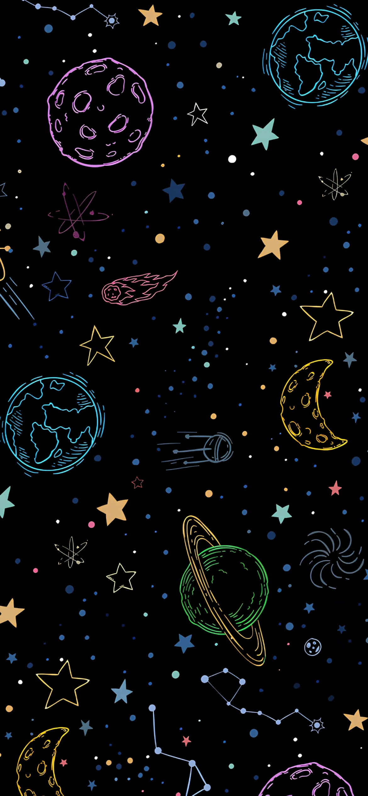 iPhone 16e, space pattern, neon colors, Full HD Phone Wallpaper