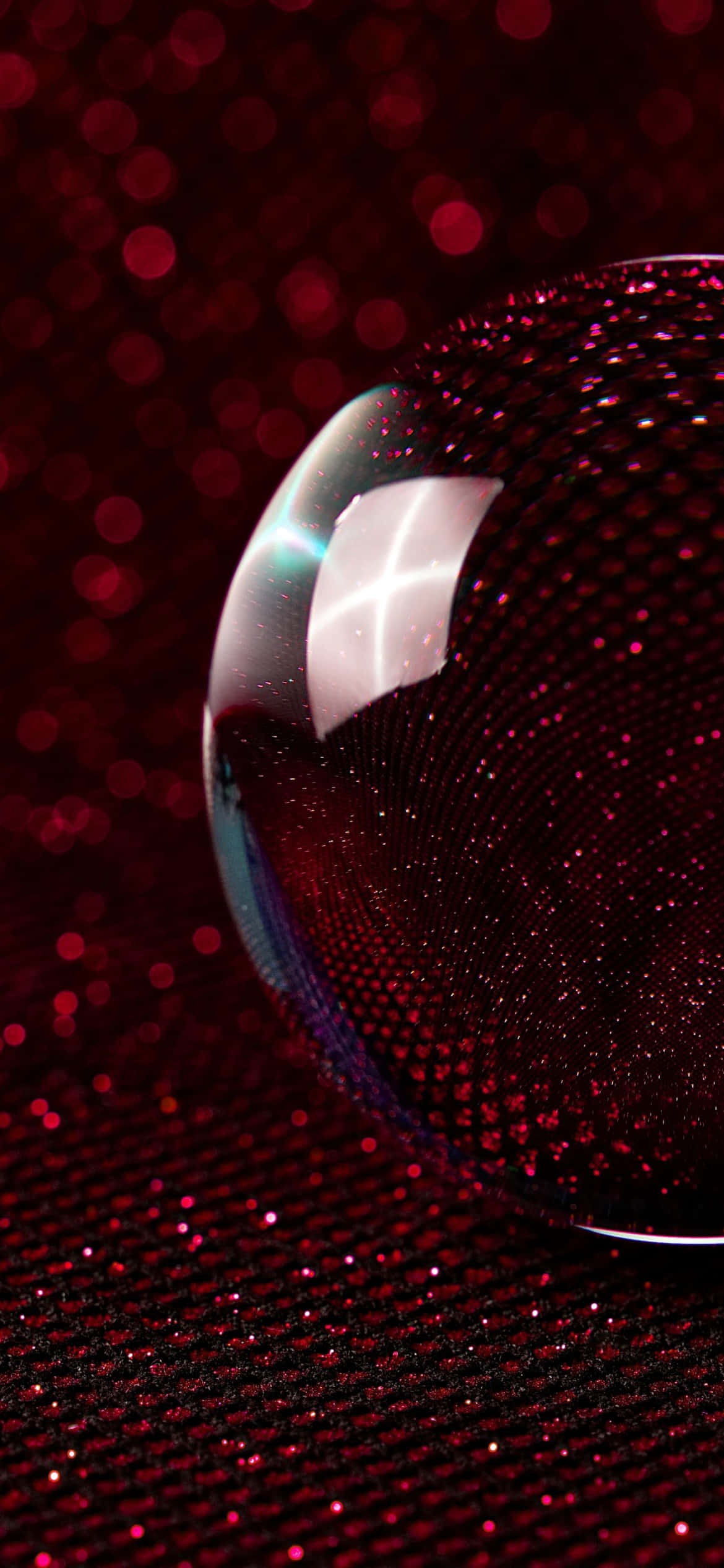 iPhone 16e, glossy sphere, textured red glitter surface, Full HD Phone Wallpaper