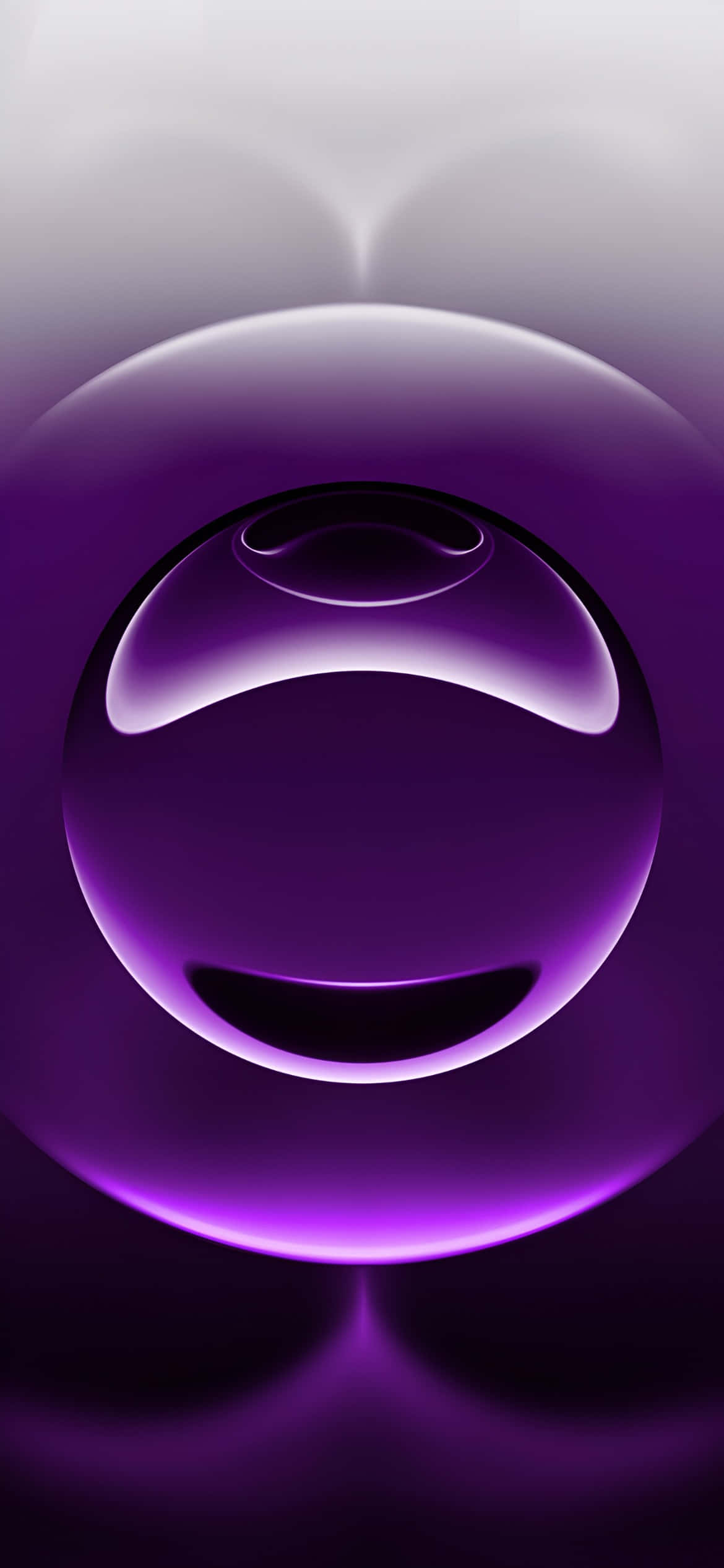 iPhone 16e, glossy purple sphere, smiling face, Full HD Phone Wallpaper