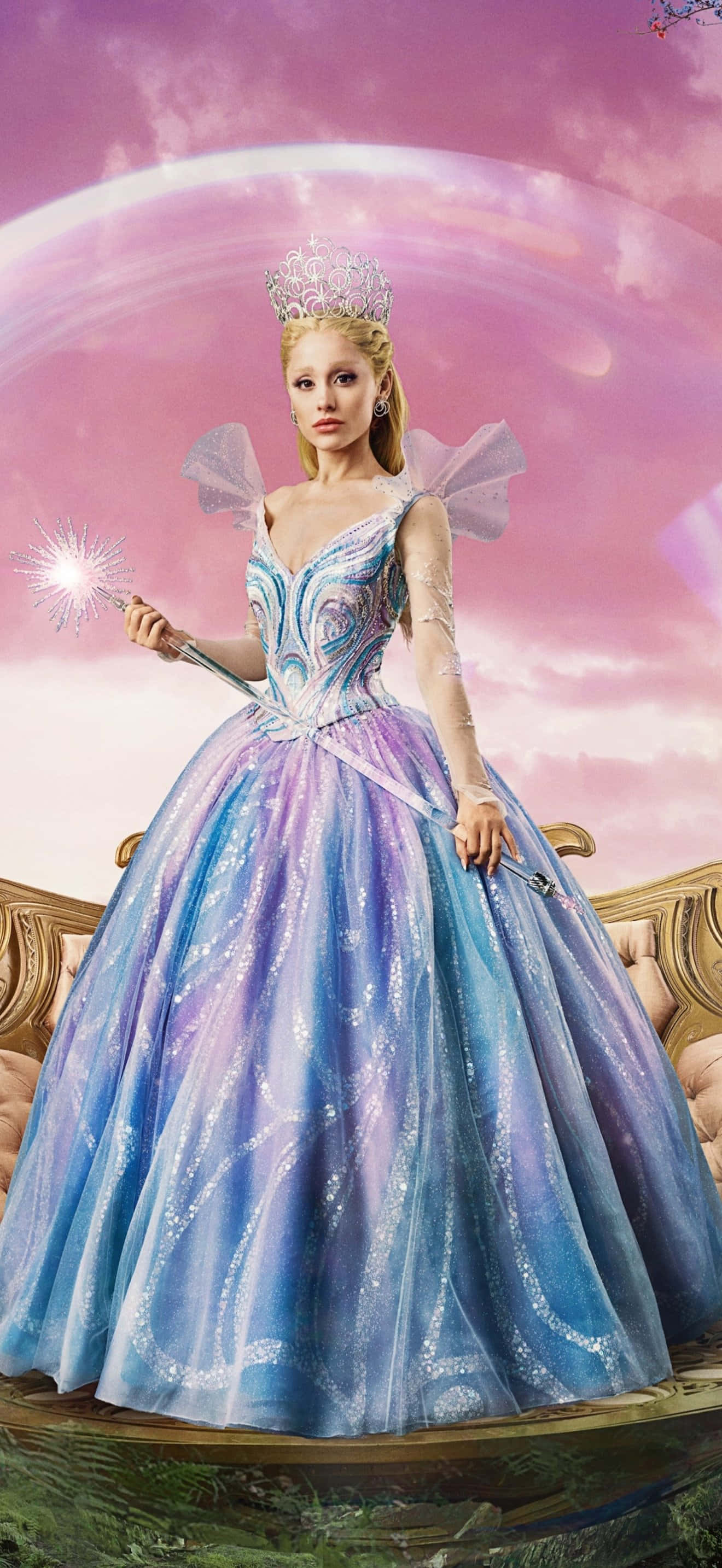 iPhone 17 Pro Max, fairy queen, shimmering blue and purple gown, 2K Phone Wallpaper