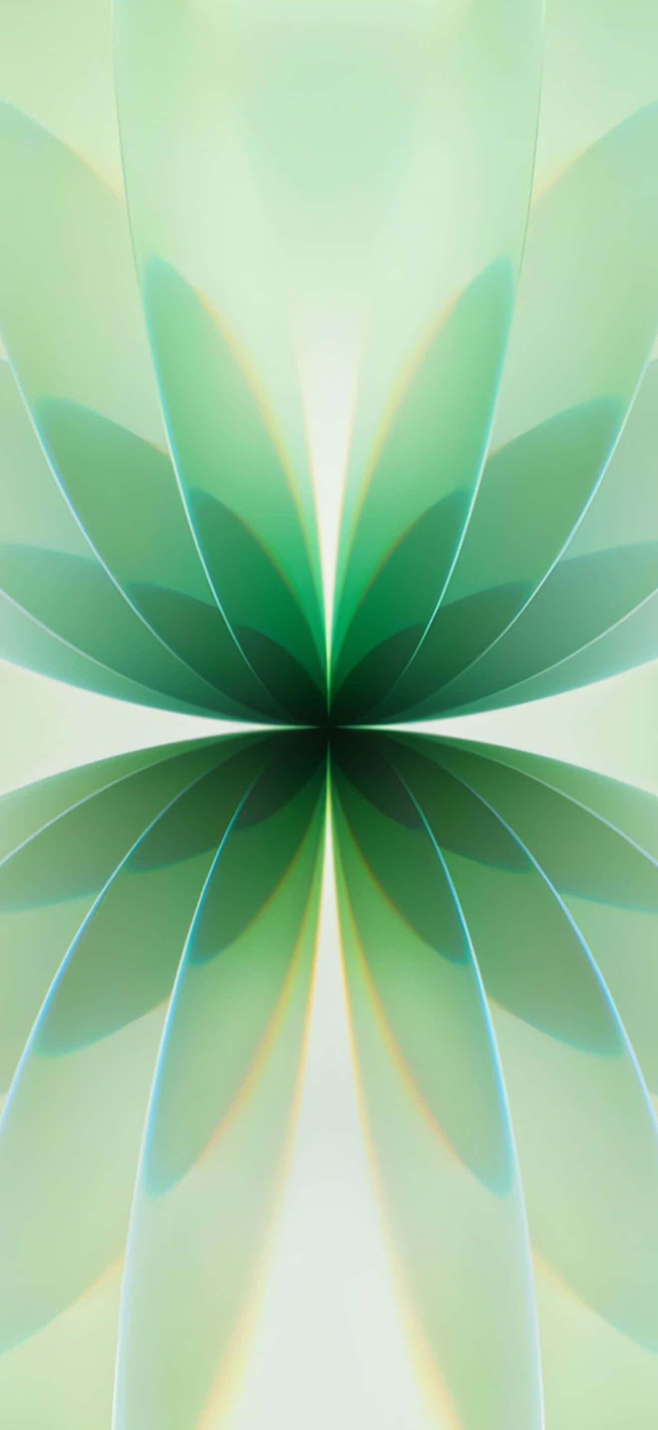 iPhone 17 Pro Max, translucent green petals, symmetrical abstract pattern, 2K Phone Wallpaper