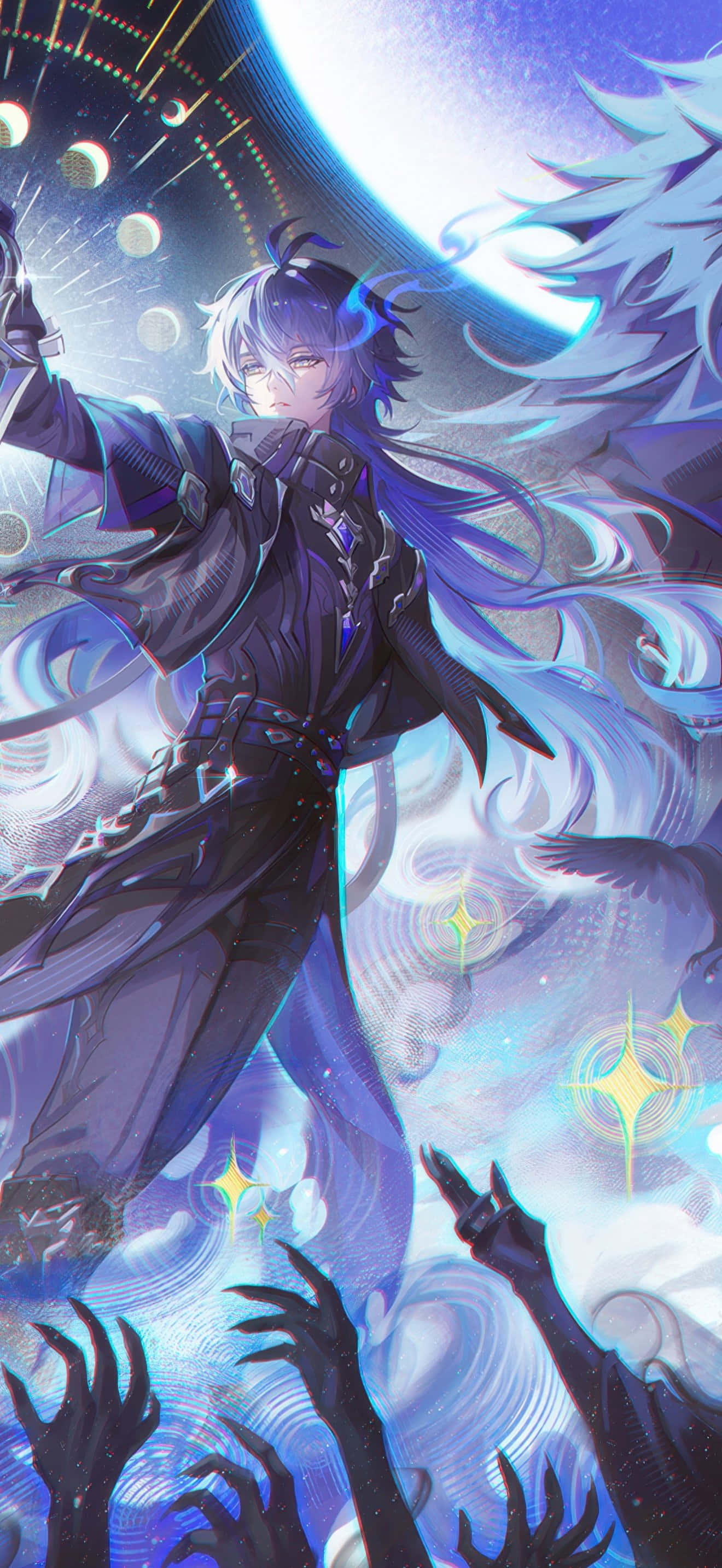 iPhone 17 Pro Max, anime warrior, black coat, 2K Phone Wallpaper