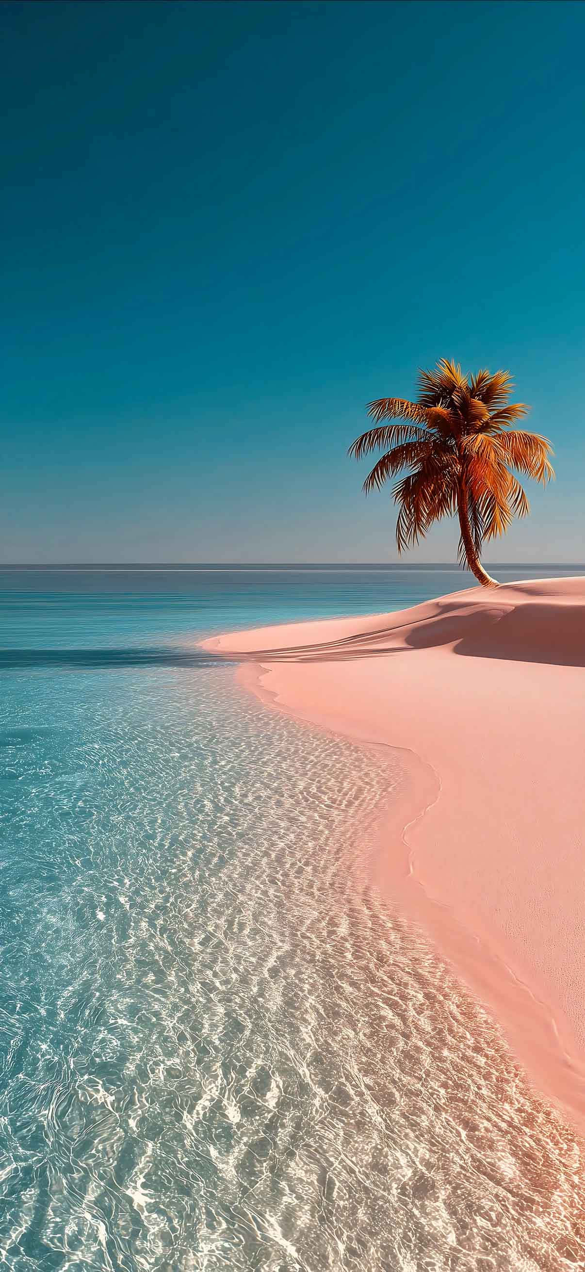 iPhone 17, pink sandbar, turquoise waves, 2K Phone Wallpaper
