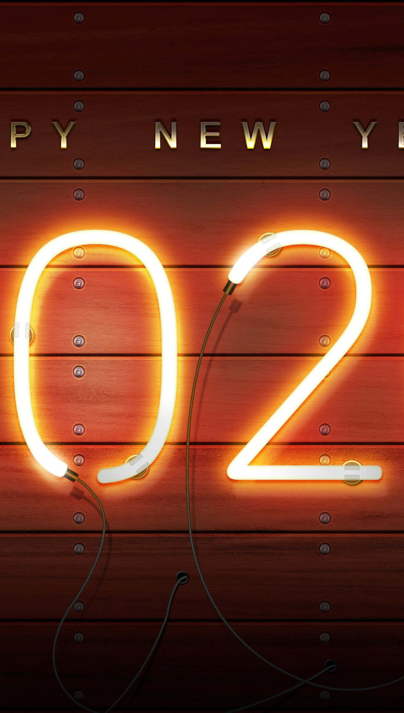iPhone 2020, neon numbers zero two, dark wooden panel, Full HD Phone Wallpaper