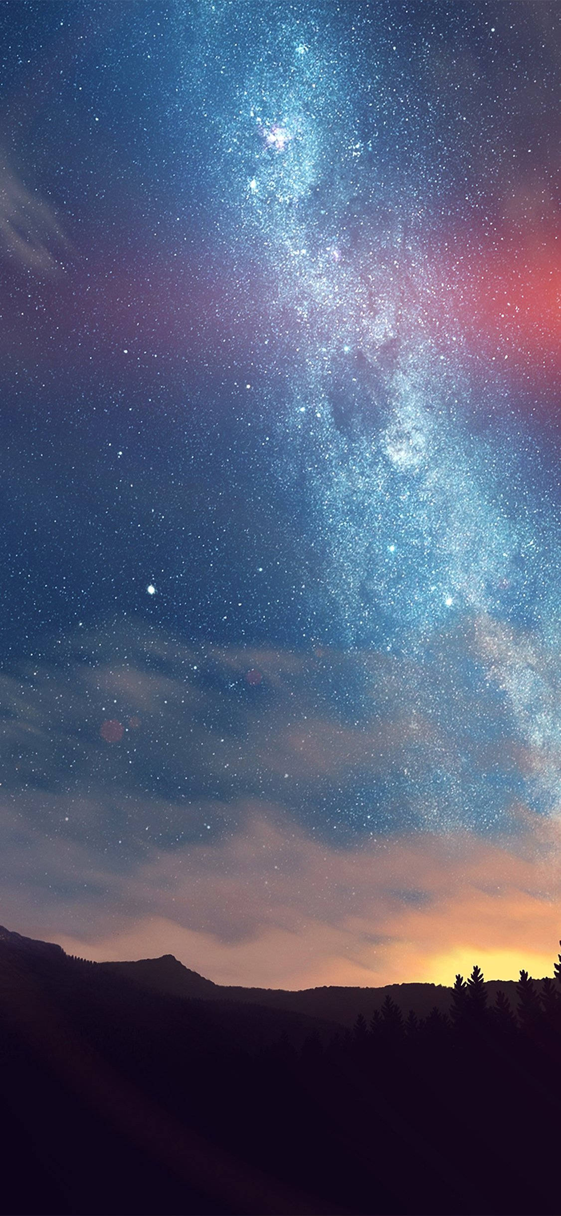 Milky Way galaxy, mountain range, twilight, Full HD Phone Wallpaper