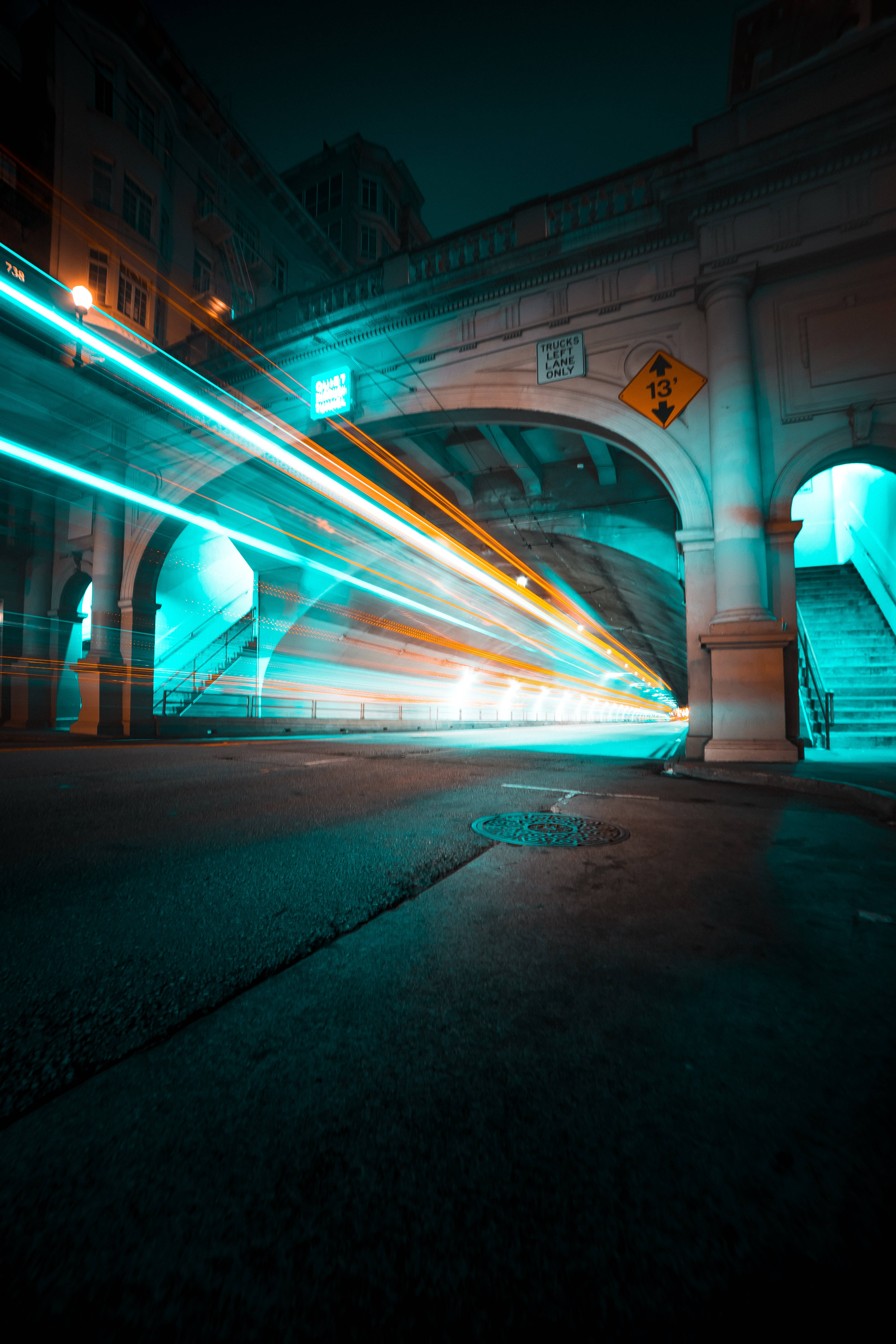 iPhone 4K, light tunnel, cyan, 5K Phone Wallpaper
