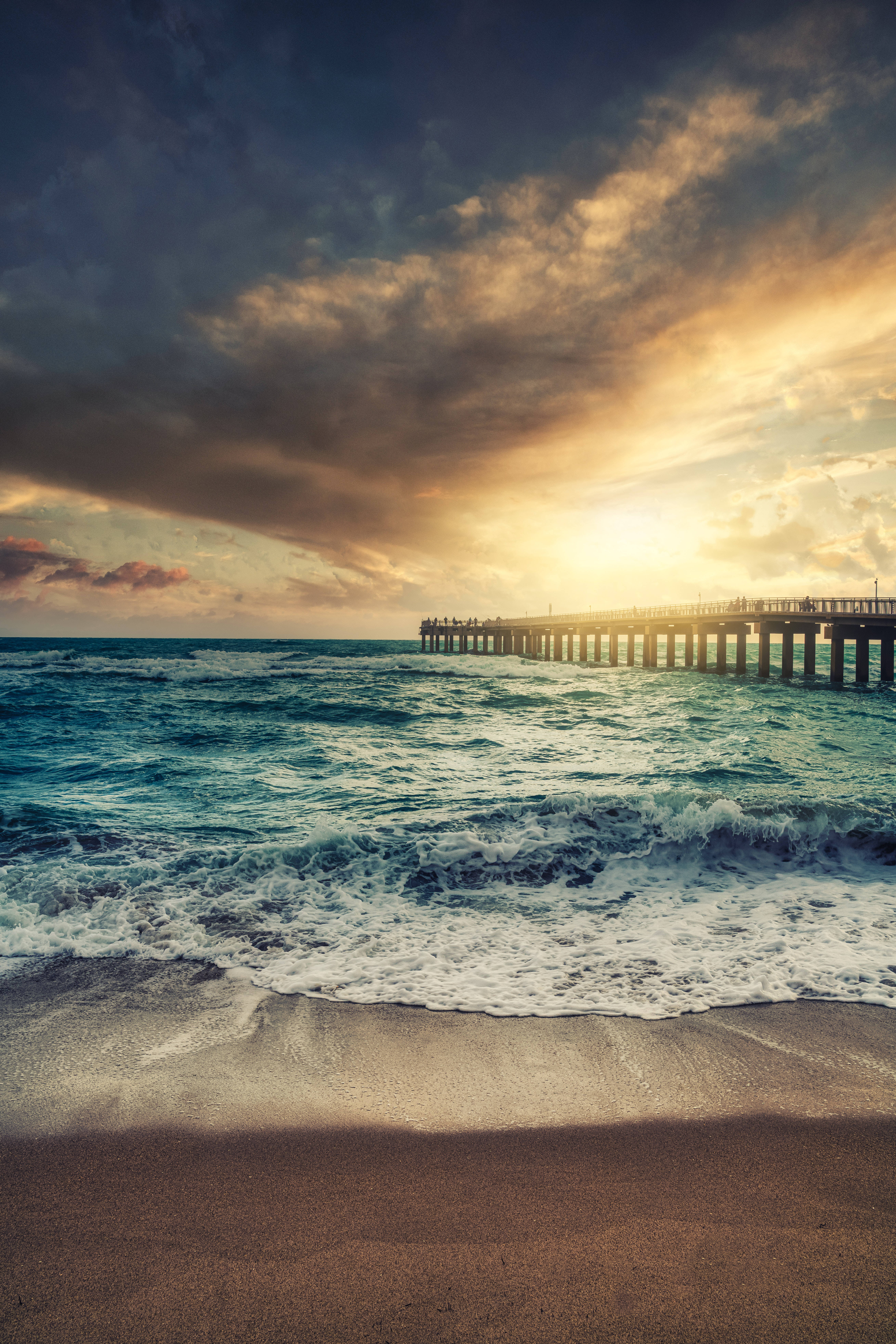 iPhone 4K, ocean, pier, 8K Phone Wallpaper