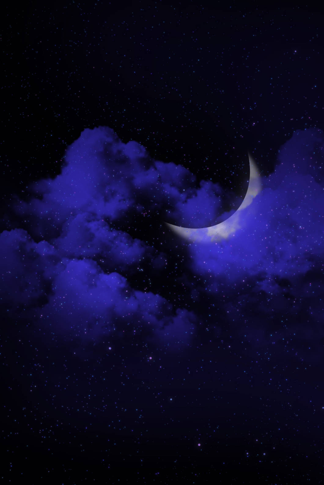 crescent moon, vibrant purple clouds, starry night sky, HD Phone Wallpaper