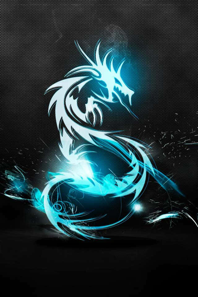 iPhone 5c, glowing blue dragon, sharp white outlines, SD Phone Wallpaper