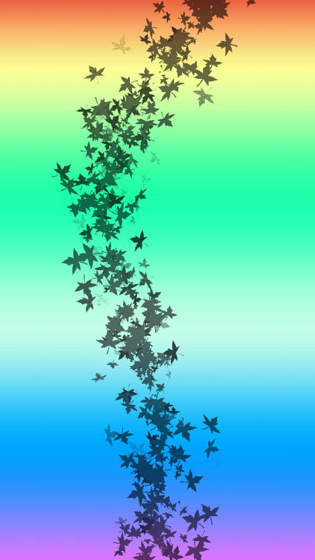 iPhone 5c, rainbow gradient sky, maple leaves, SD Phone Wallpaper