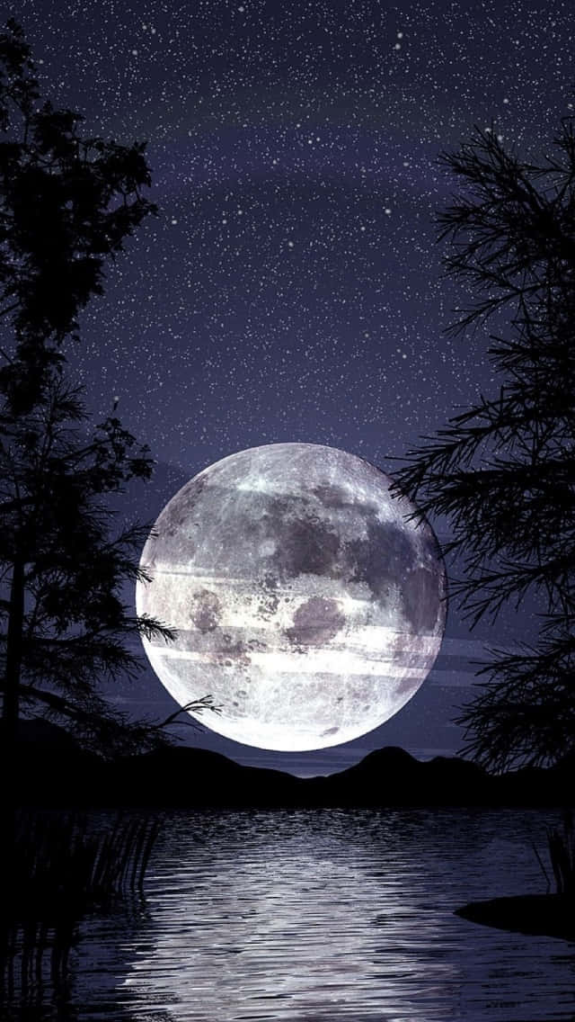 iPhone 5s, full moon, tranquil lake, SD Phone Wallpaper