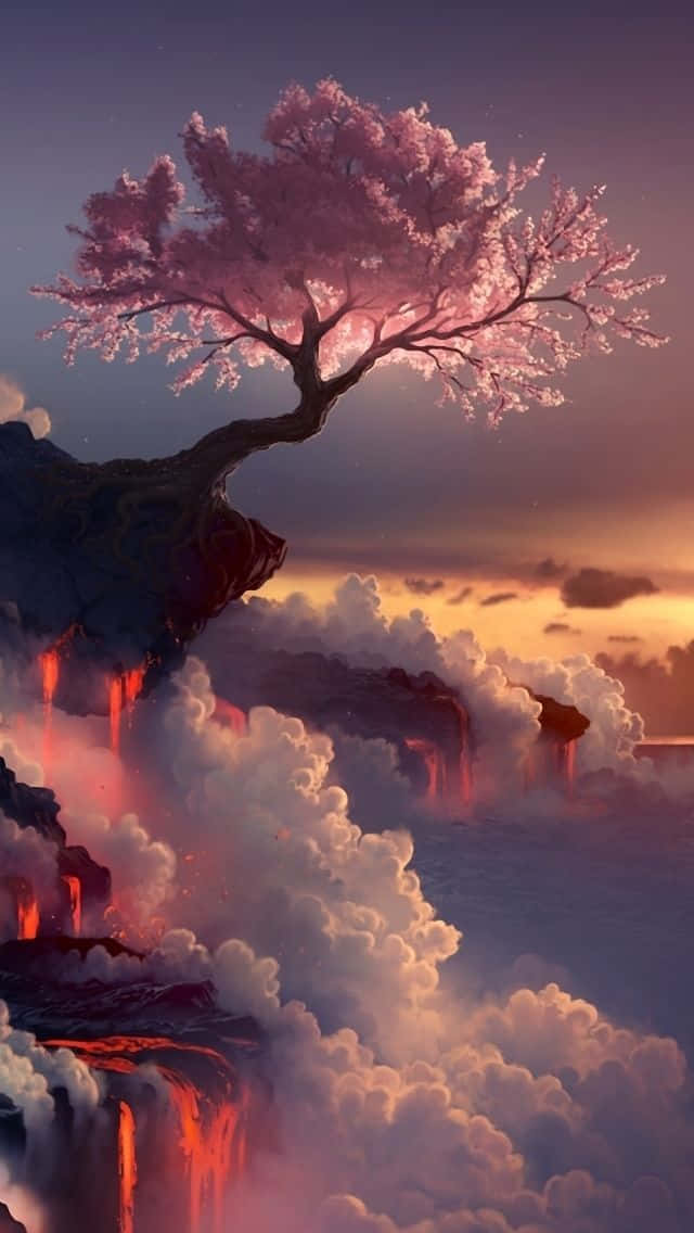 iPhone 5s, cherry blossom tree, cliff, SD Phone Wallpaper