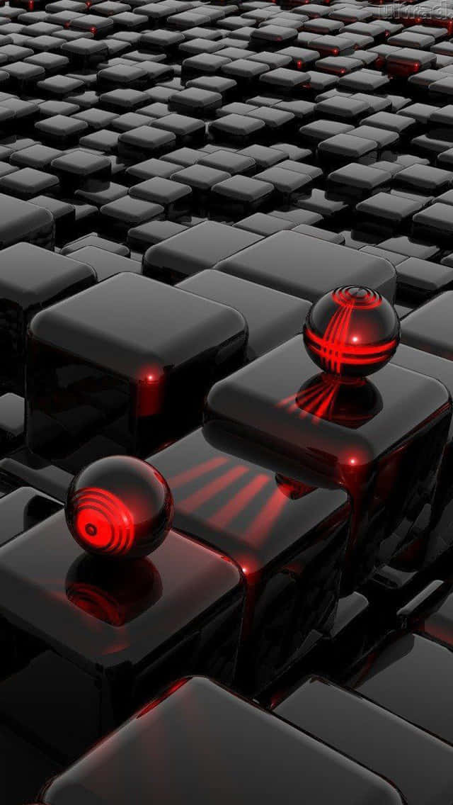 iPhone 5s, glossy black, glowing red spheres, SD Phone Wallpaper