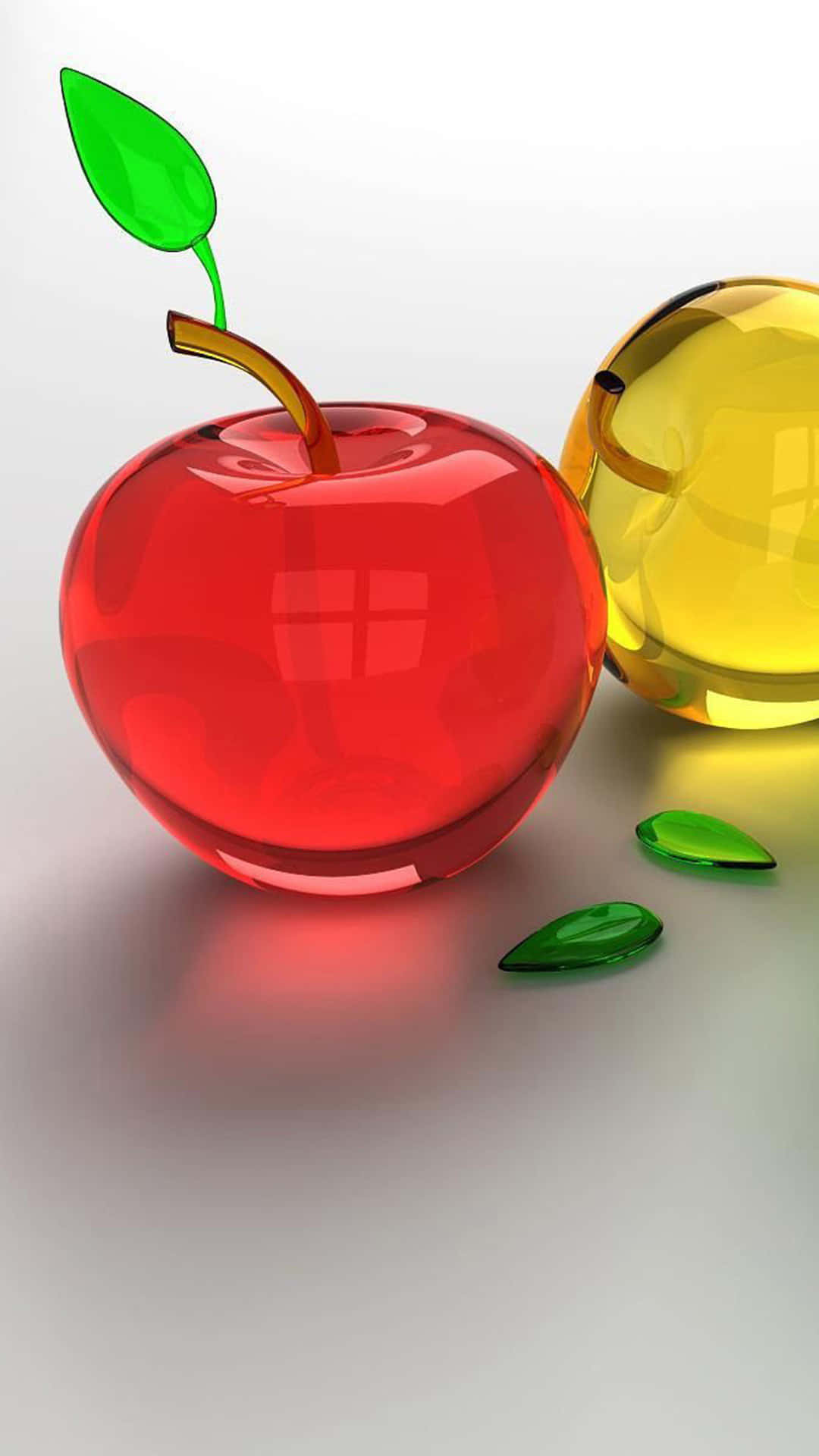 iPhone 6 Plus, glossy red glass apple, green leaf, Full HD Phone Wallpaper