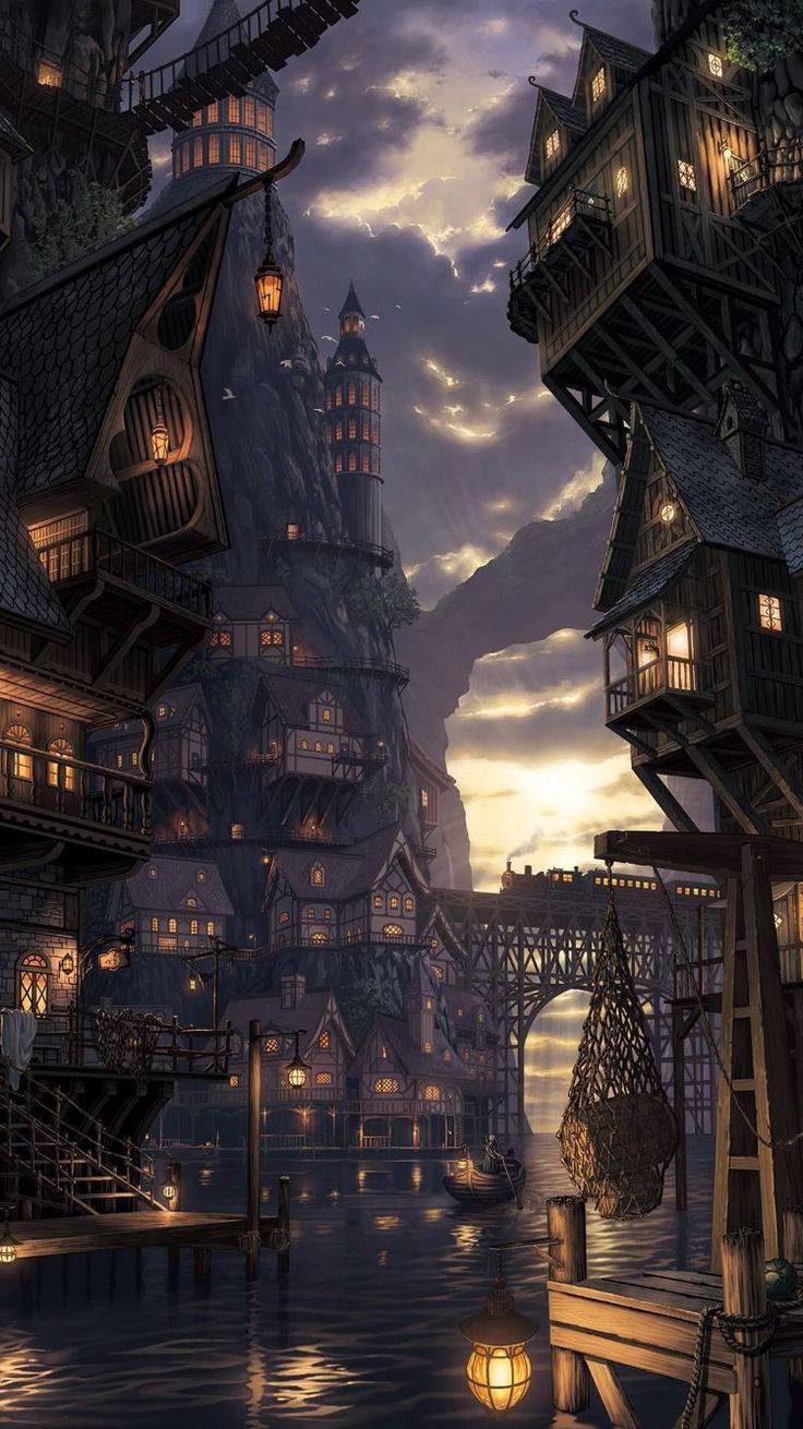 iPhone 6s Live, fantasy village, cliffside, HD Phone Wallpaper