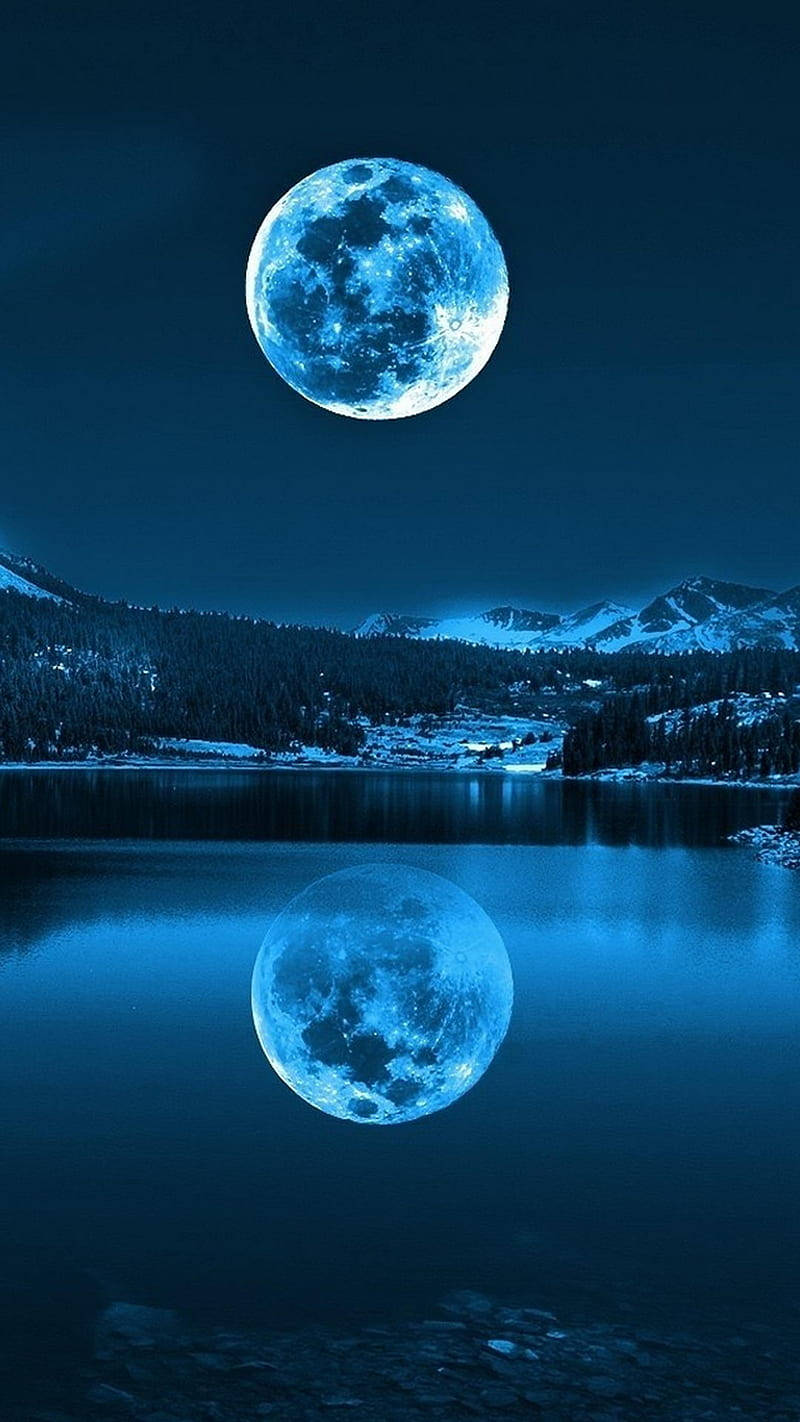 iPhone 6s Live, moon, snowy mountain lake, HD Phone Wallpaper