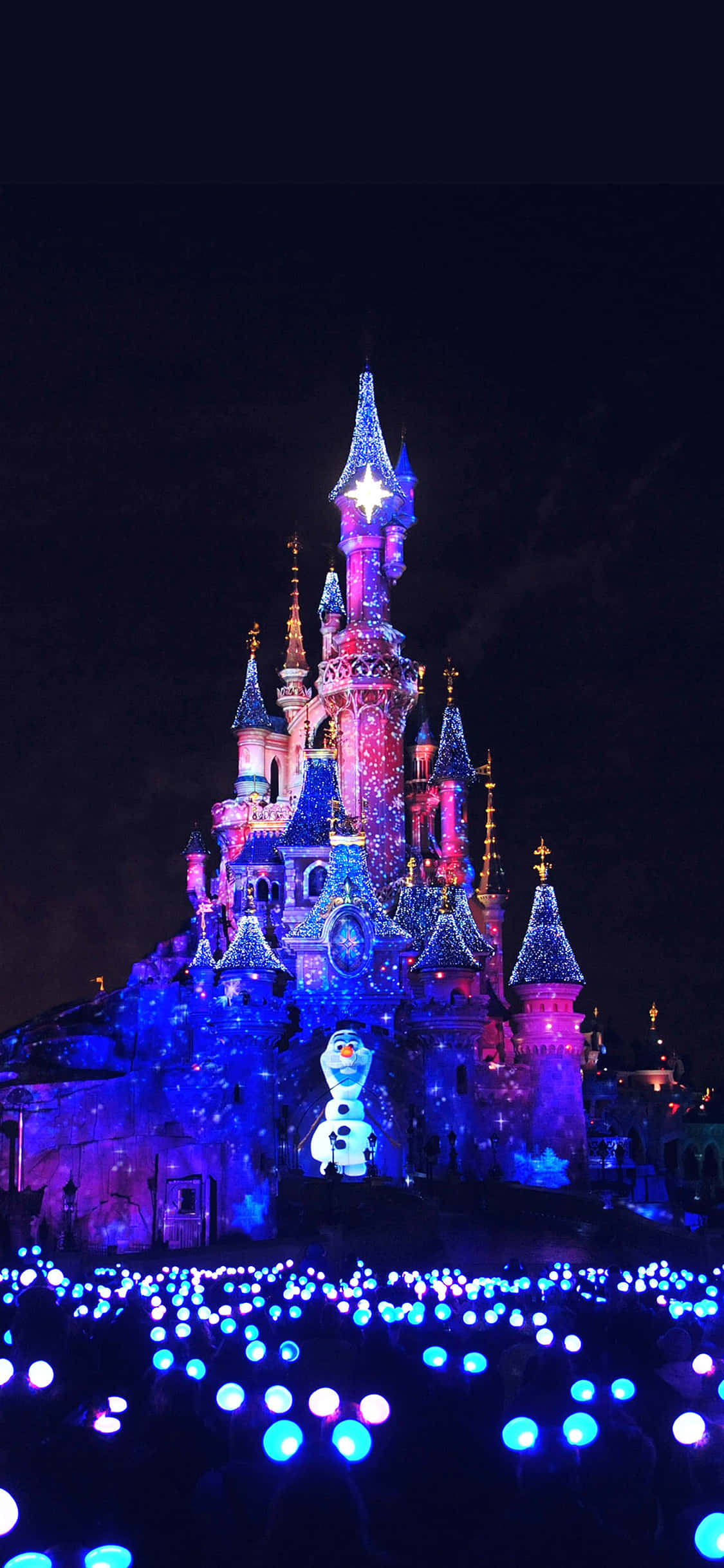 iPhone 7 Disney, castle, vibrant purple and blue lights, Full HD Phone Wallpaper