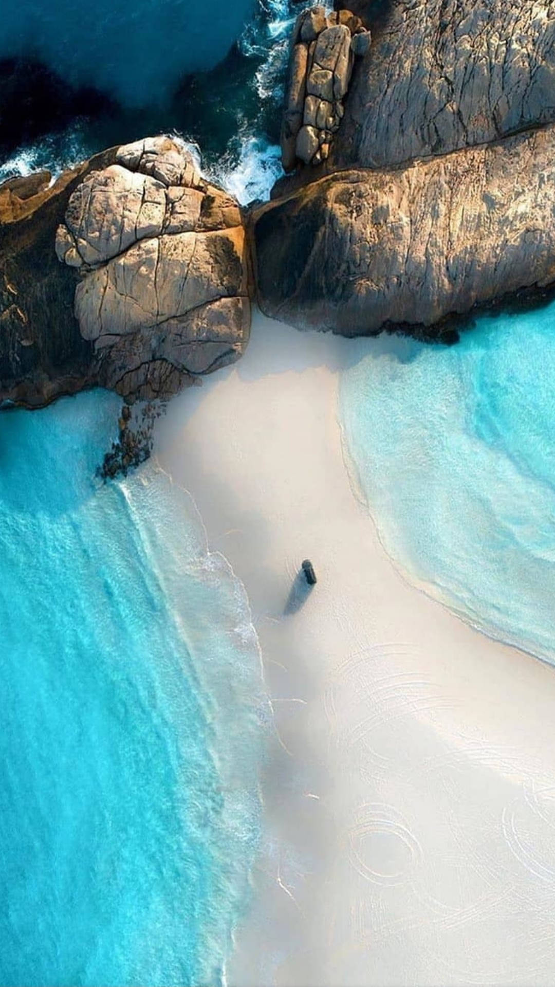 iPhone 7 Original, white sand beach, rugged cliffs, Full HD Phone Wallpaper