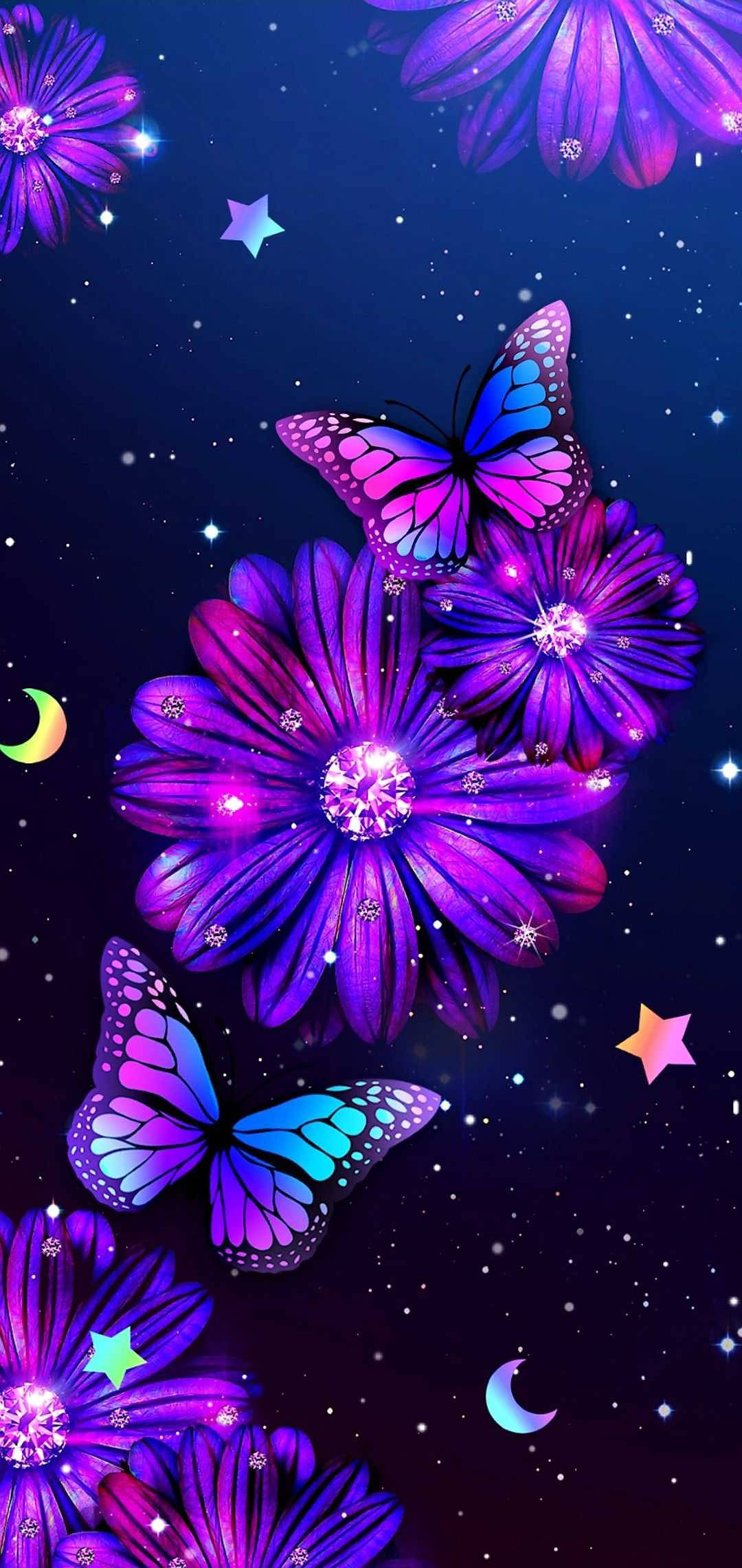 iPhone 7 Plus, Space, purple flowers, Full HD Phone Wallpaper
