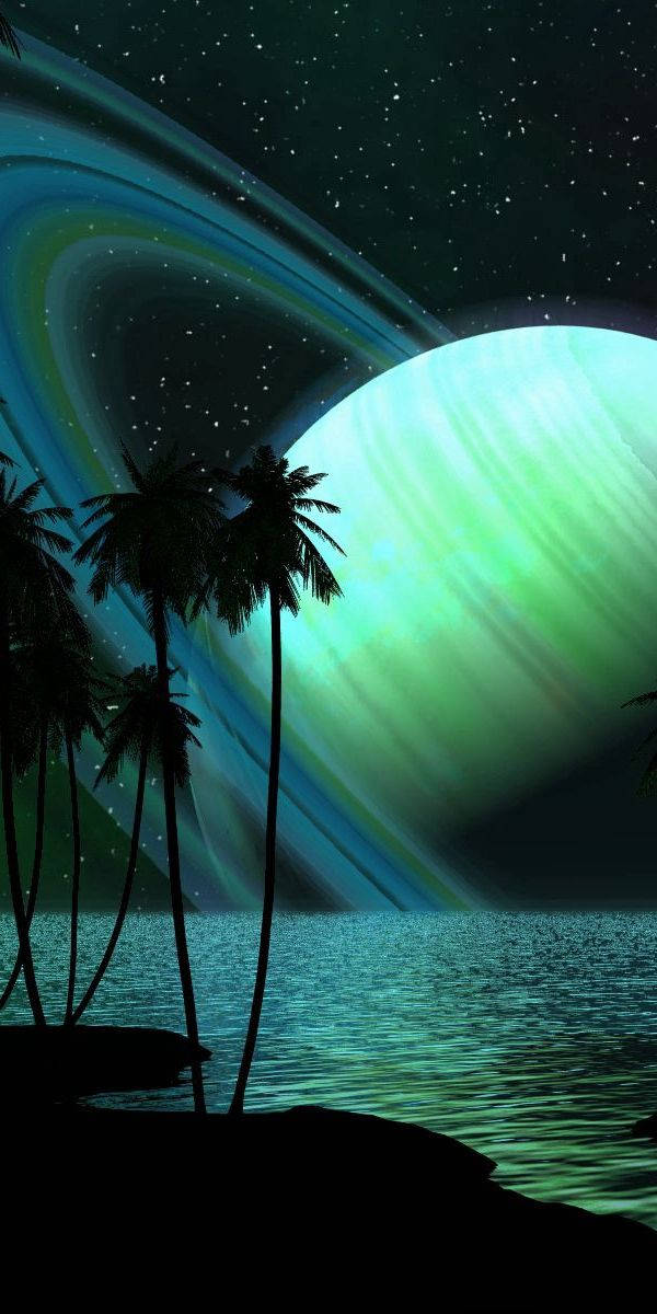 iPhone 7 Plus Space, palm trees, alien beach, SD Phone Wallpaper