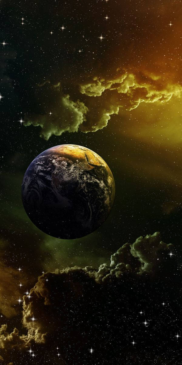 iPhone 7 Plus, Space Earth, glowing golden clouds, SD Phone Wallpaper