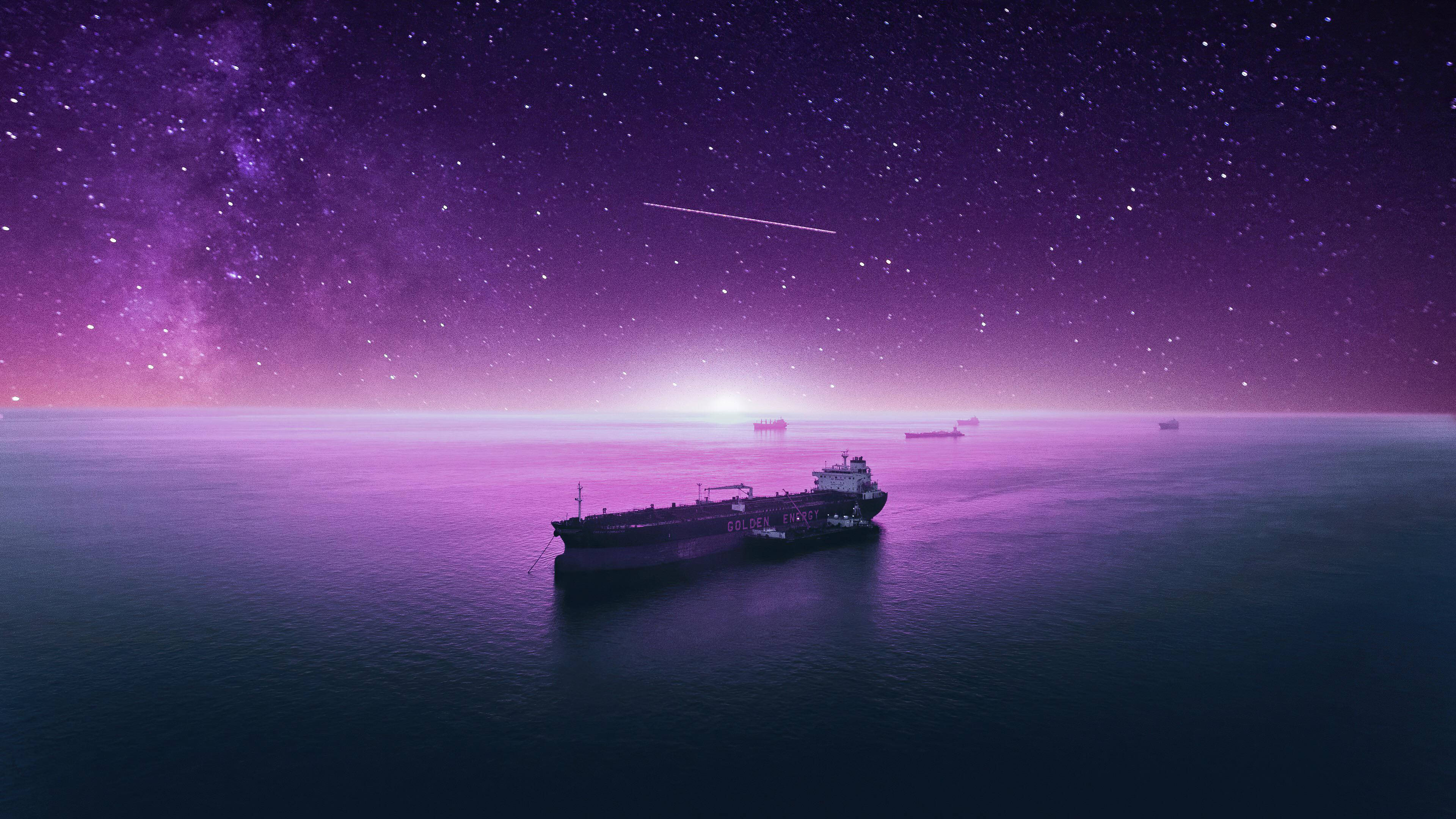 iPhone 7 Plus, Space Ocean, tanker ship, 4K Desktop Wallpaper