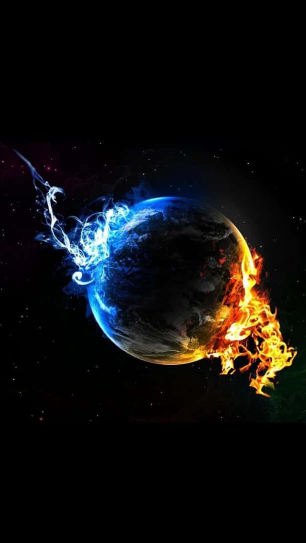 iPhone 7 Plus, fiery orange flames, icy blue energy, SD Phone Wallpaper