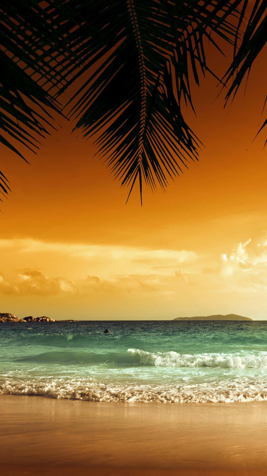 iPhone 7 Plus, golden sunset, turquoise waves, Full HD Phone Wallpaper