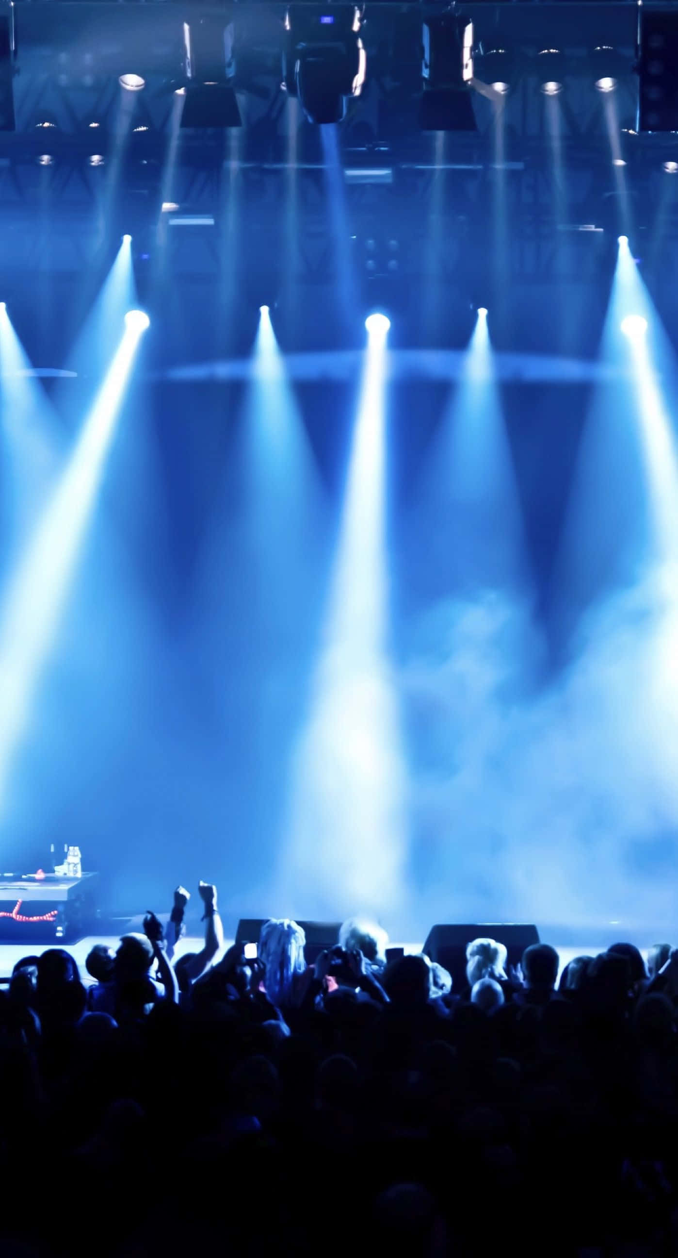iPhone 7 Plus, concert stage, intense blue stage lights, 2K Phone Wallpaper